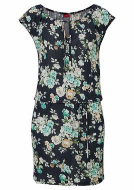 s.Oliver Sommerkleid (mit Bindeband) mit Blumenprint, figurschmeichelndes Strandkleid