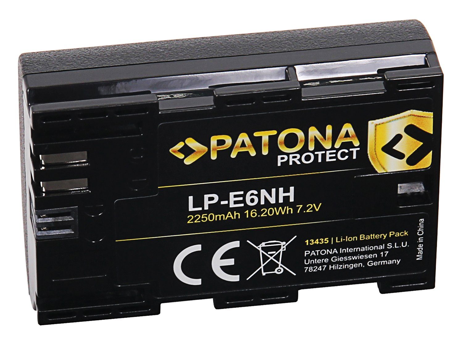 Patona Akku für die Canon EOS 90D 80D 70D 60D kompatibel mit Canon LP-E6N Kamera-Akku LP-E6NH 2250 mAh (7,2 V), Akku-Gehäuse aus feuerhemmenden V1 Material