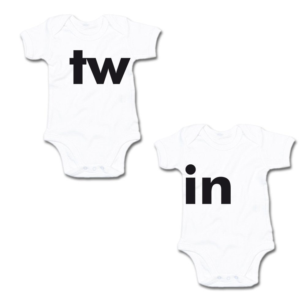 G-graphics Kurzarmbody tw & in (Zwillingsset / Twinset, 2-tlg., Baby-Body-Set) für Zwillinge / Twins mit Sprüchen
