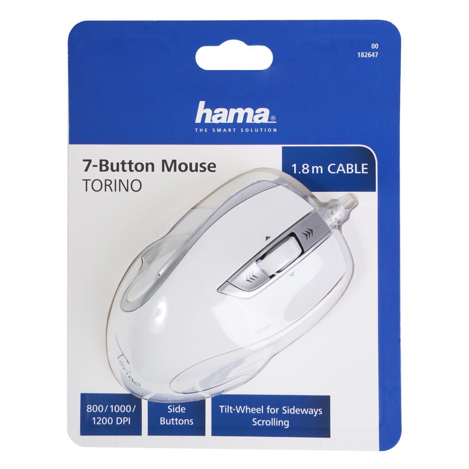 Hama PC Maus Torino 6-Tasten Mouse Ergonomisch Weiß Mäuse (kabelgebunden, Office Computer Daumen-Tasten Rechtshänder Programierbar)