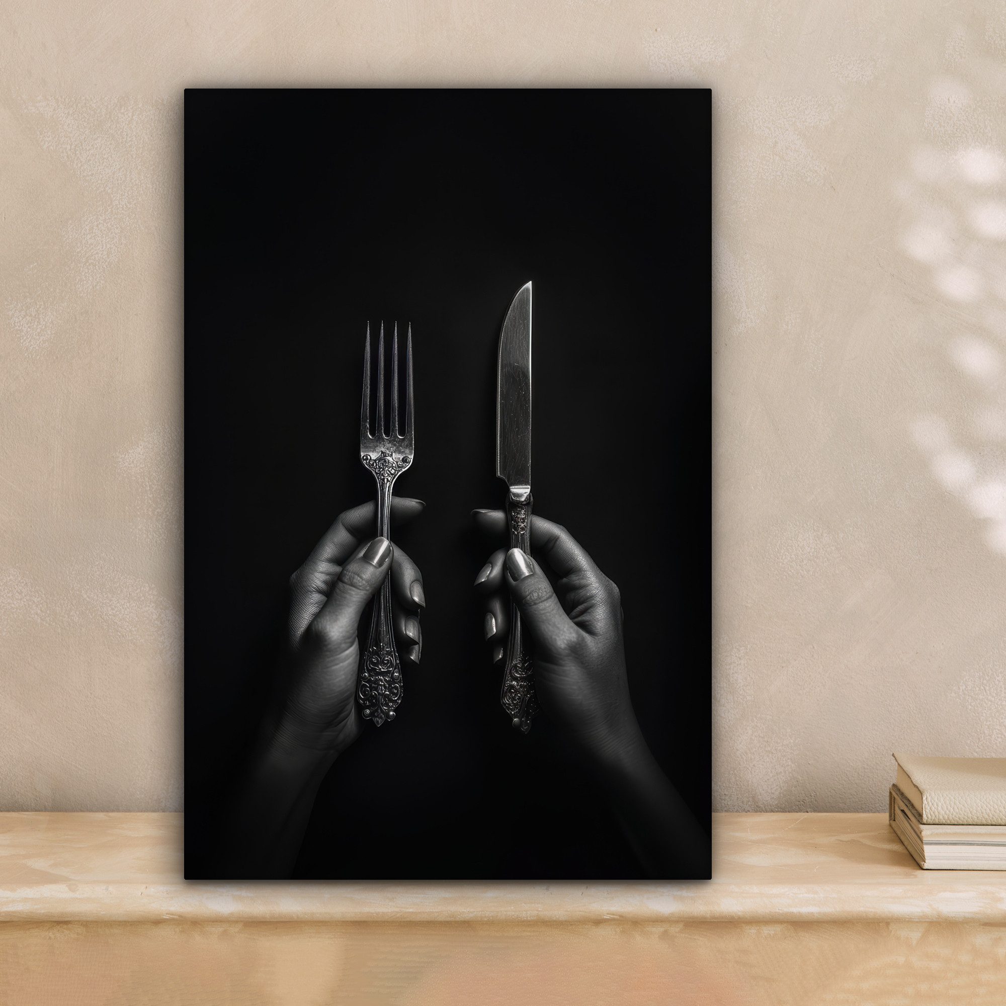 OneMillionCanvasses® Leinwandbild Besteck - Schwarz - günstig online kaufen