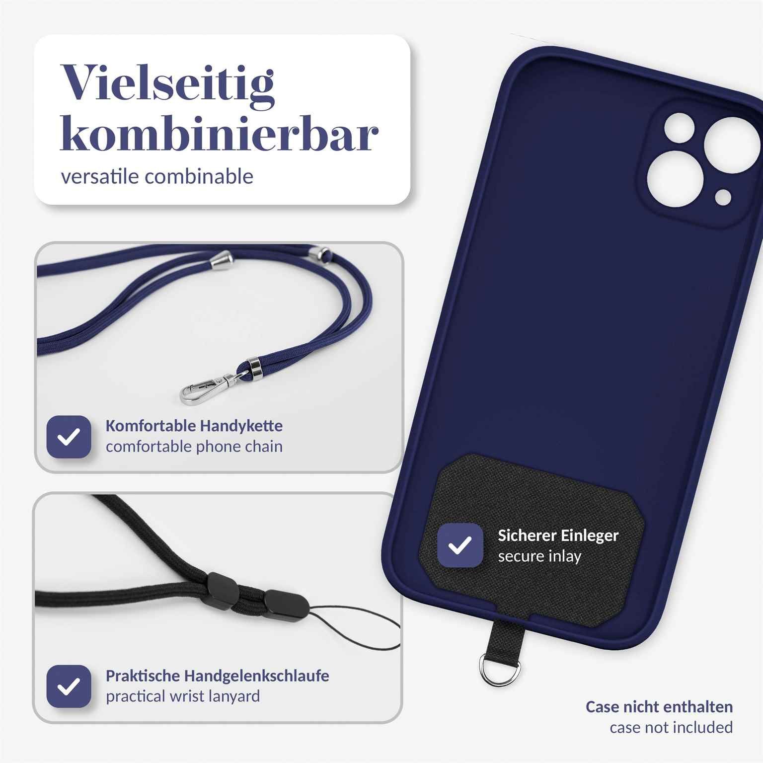 moex Handykette für iPhone 12 Pro Max Handyband ohne Hülle Unleash Blau 6,7 Zoll, Umhängeband mit Karabiner Handy Kette zum Umhängen Band abnehmbar