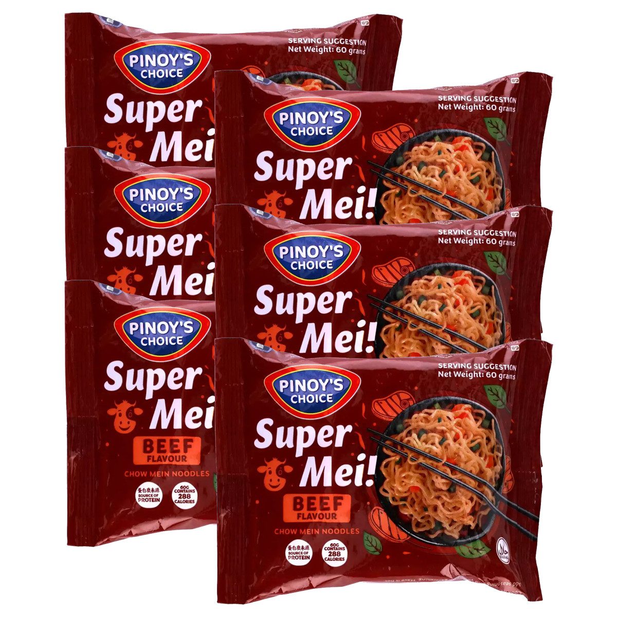 PINOY'S CHOICE Nudeln, Pinoys Choice Super Mei Beef Chow Mein Nudeln Rindfleisch 60g 6er Pack