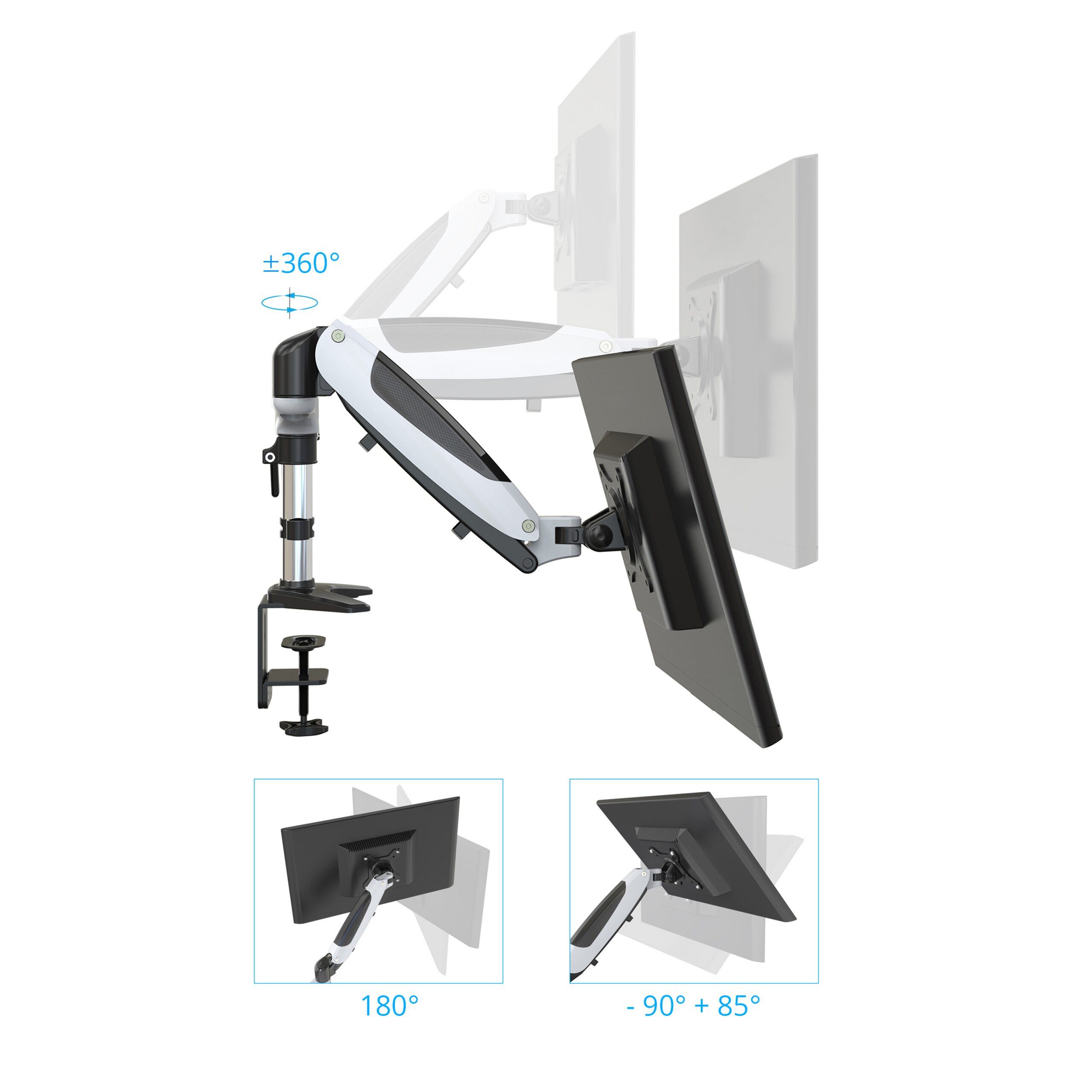 hjh OFFICE Monitor-Halterung Monitorhalterung Vm-Mg2S Aluminium, (bis 27 Zoll, Monitorarm, Kabelmanager integriert, drehbar, schwenkbar und neigbar)