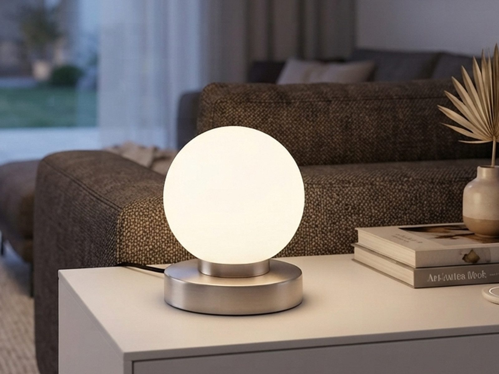 Reality Leuchten LED Nachttischlampe touch Kugel-Lampe, Höhe 15cm, dimmbar, LED wechselbar, Warmweiß, kleine Tischlampe mit Glas-Kugel, Tischleuchte inkl. E14 LED