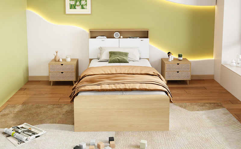 IDEASY Jugendbett Kinderbett, Einzelbett, 90x200 cm, mit 4 Schubladen, (Ohne Matratze und Dekoration), hochklappbares Kopfteil, MDF + Spanplatte, einfacher Aufbau