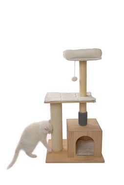 RAIKOU Kratzbaum Kratzmöbel, Katzenspielzeug, Mehrere Ebenen, Kratzsäulen, Höhlen, aus umweltfreundlichem Kiefernholz