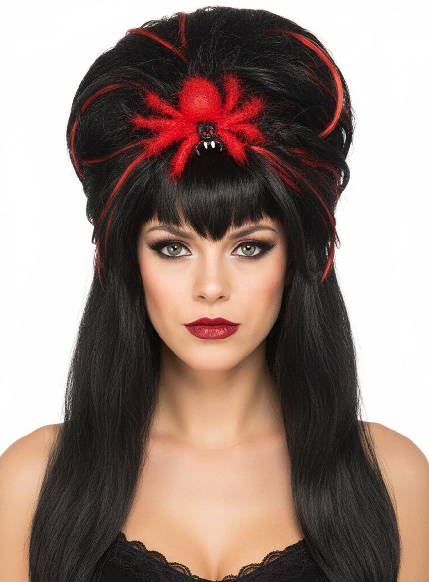Metamorph Kostüm-Perücke Vampirperücke mit Spinne - für Halloween Kostüm, Retro-Turmfrisur für düstere Damen
