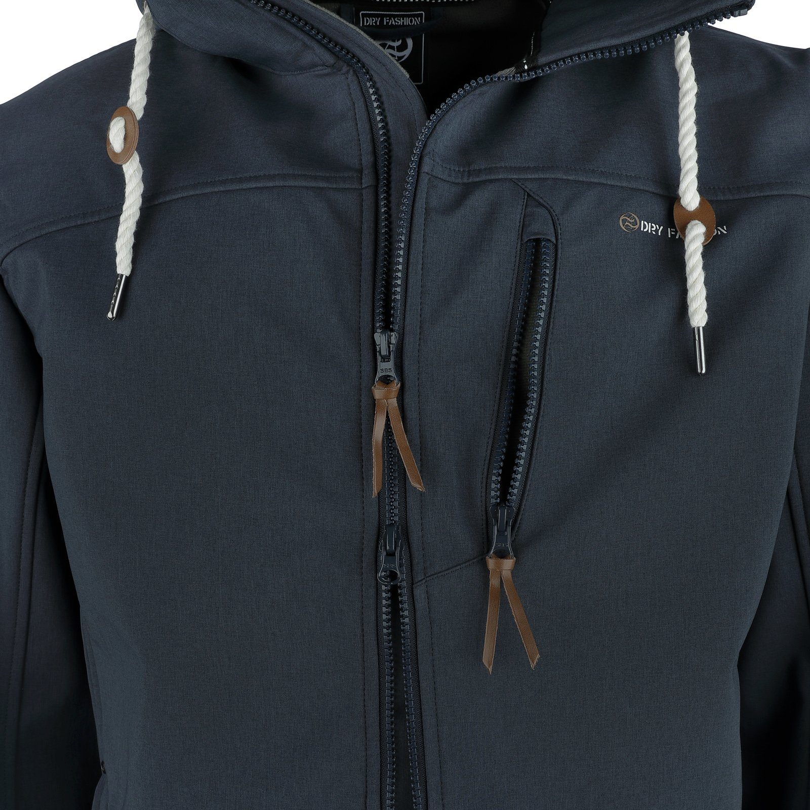 Dry Fashion Softshelljacke Heiligenhafen Herren Jacke Outdoor-Jacke Softshell Fleece-Futter Atmungsaktiv, Verstellbare & abnehmbare Kapuze, 2-Wege-Reißverschluss