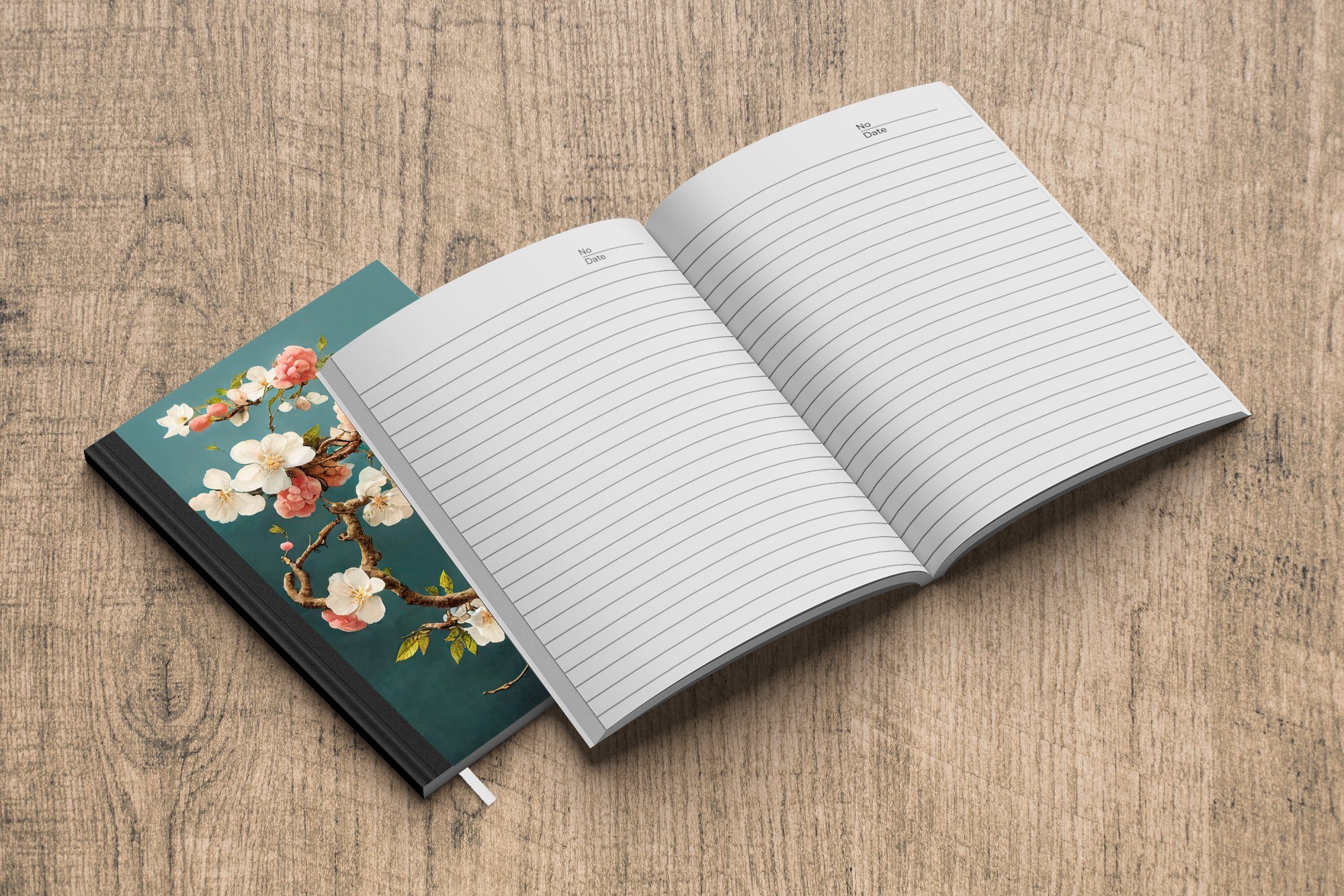 Blumen Haushaltsbuch Notizbuch Notizheft, Weiß, A5, - Journal, Blüte - MuchoWow 98 Merkzettel, Zweig - - Kirsche Tagebuch, Seiten,