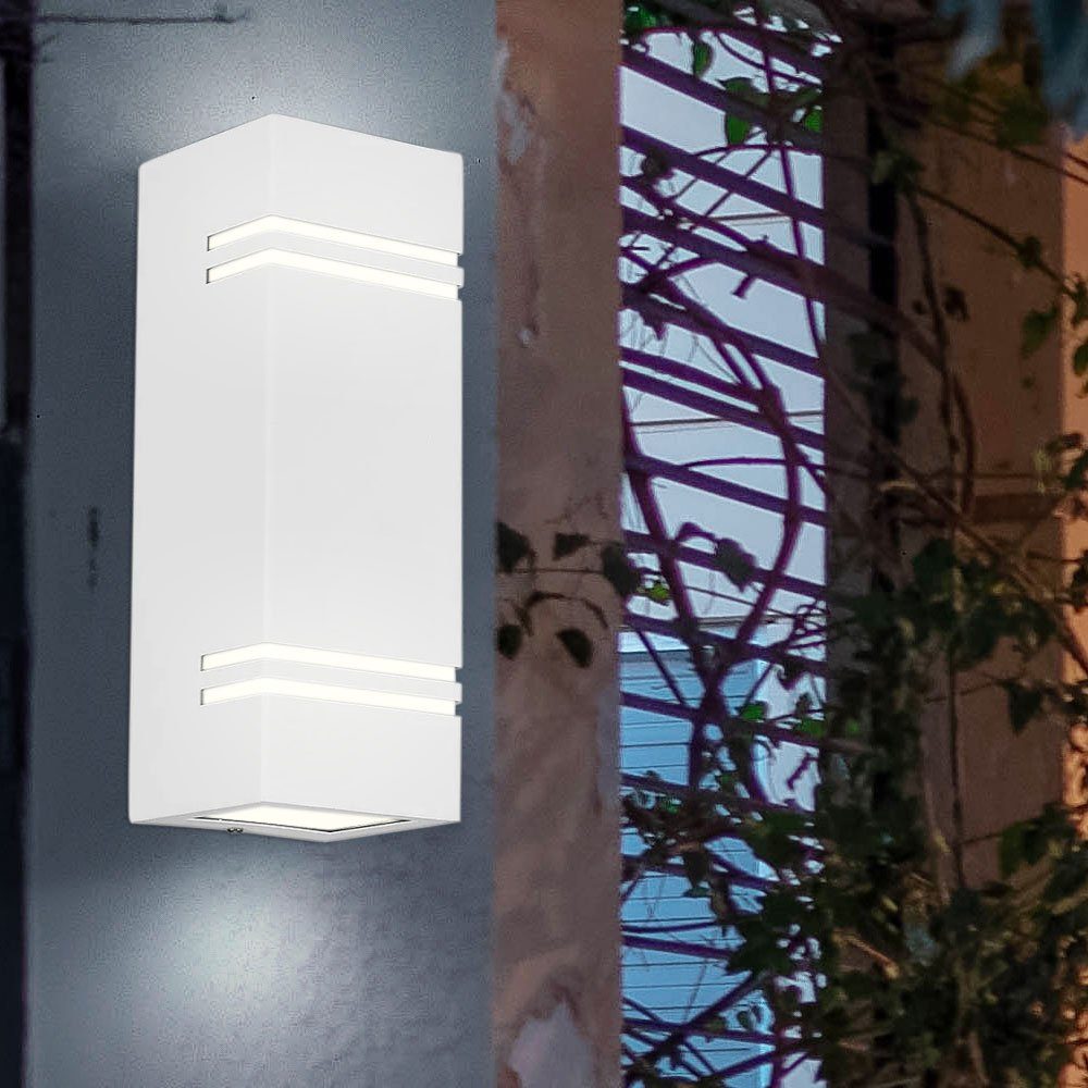 etc-shop Außen-Wandleuchte, Leuchtmittel inklusive, Warmweiß, Außen Wand Leuchte weiß Fassaden ALU UP DOWN Garten Lampe Balkon im