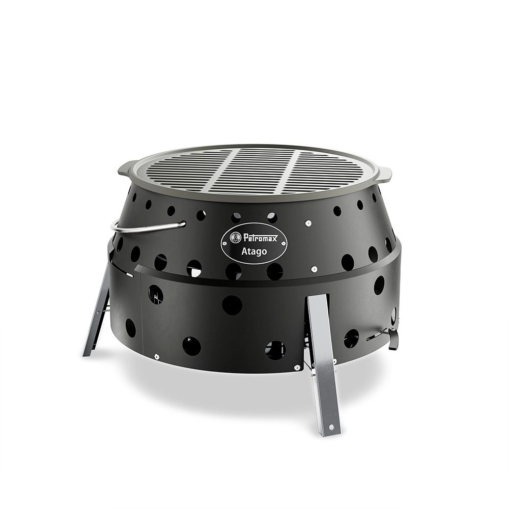 Petromax Holzkohlegrill Atago Black Edition, klappbar, 4-in-1: Grill, Ofen, Herd und Feuerschale