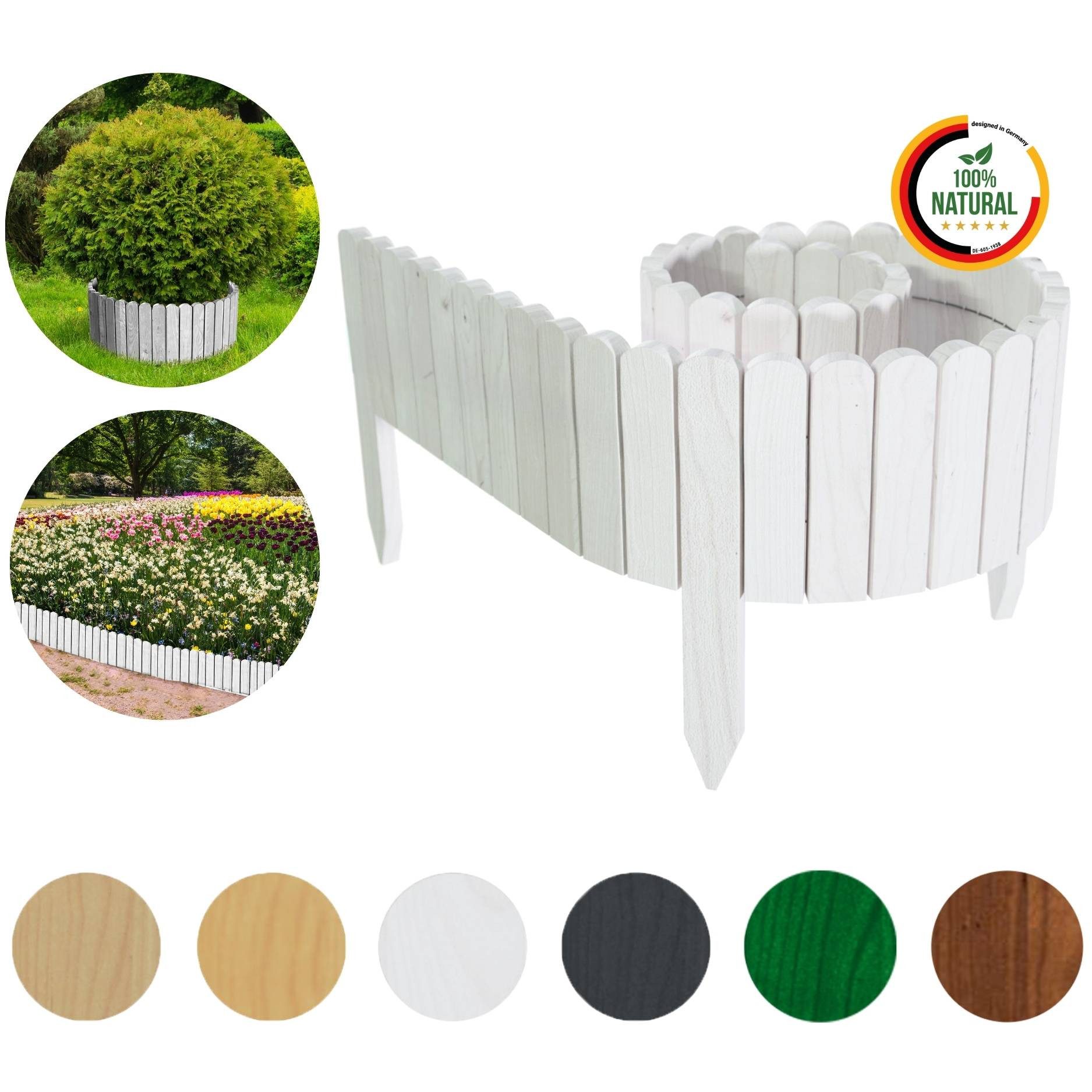 Floranica Palisade Beeteinfassung Beetumrandung Rasenkante Umrandung Flexibler Rollborder, LxH: 200x10 cm, Weiß, Dekozaun Holzzaun Umzäunung Blumenbeeten Garten Beeten Kräutergarten