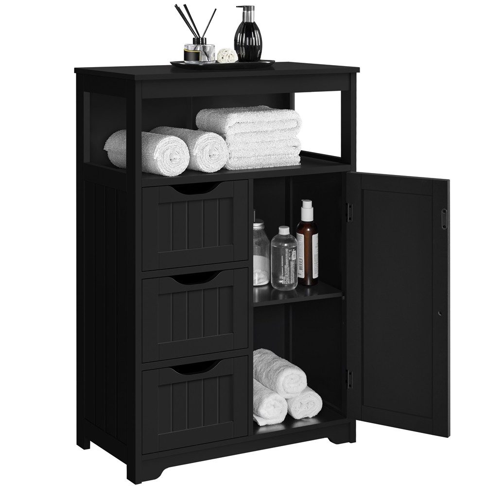 Yaheetech Badkommode Badezimmerschrank, Badschrank mit 3 Schubladen & 1 Schrank mit verstellbarem Regalbrett