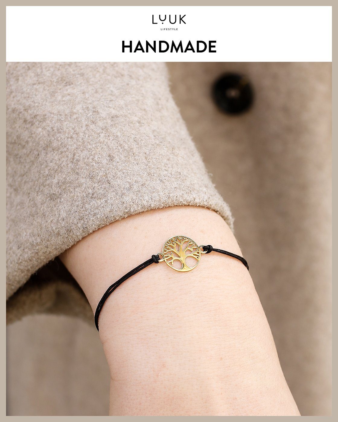 LUUK LIFESTYLE Freundschaftsarmband Lebensbaum, handmade, mit Happiness Spruchkarte