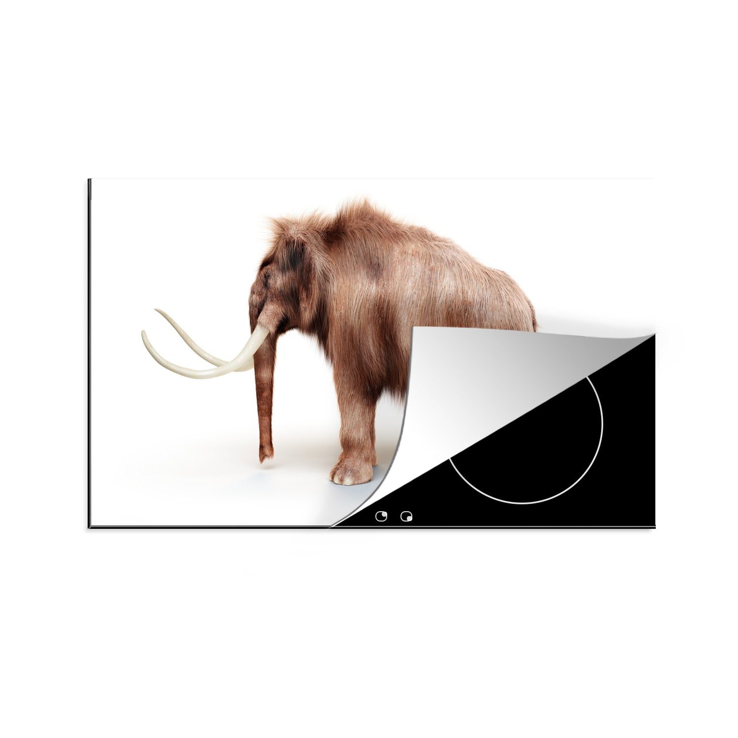 MuchoWow Herdblende-/Abdeckplatte Illustration eines Wollmammuts einem Hintergrund, tlg), küche weißen 83x51 Ceranfeldabdeckung, (1 Arbeitsplatte Vinyl, vor für cm