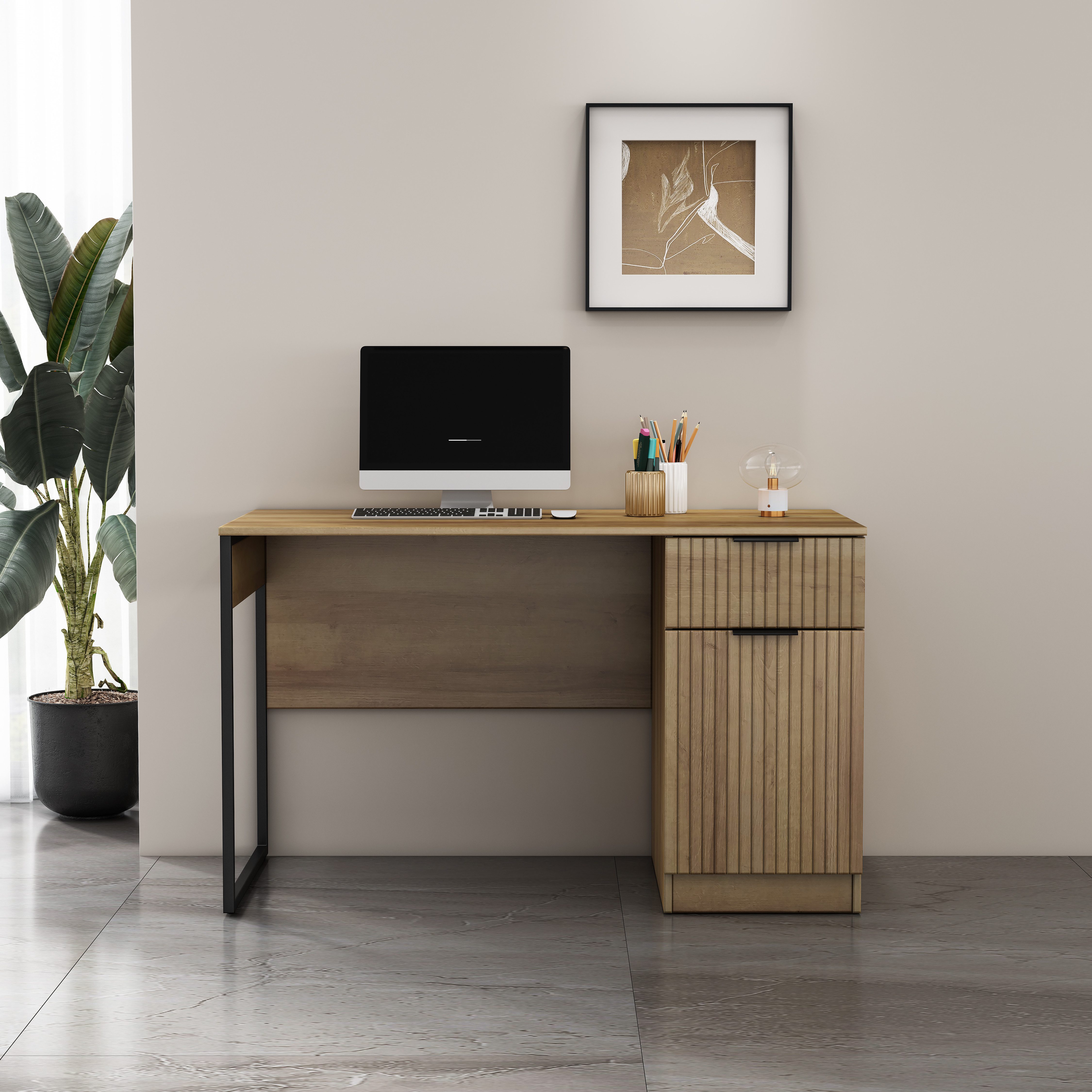 OTTO home Schreibtisch Aspea, mit Schublade, ausreichend Stauraum, moderne Rillenoptik, B. 120 cm