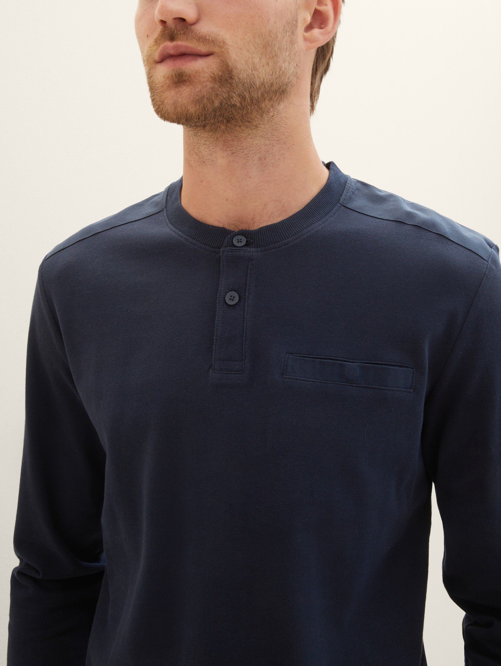 captain Piqué T-Shirt sky TAILOR blue TOM Struktur mit Langarmshirt