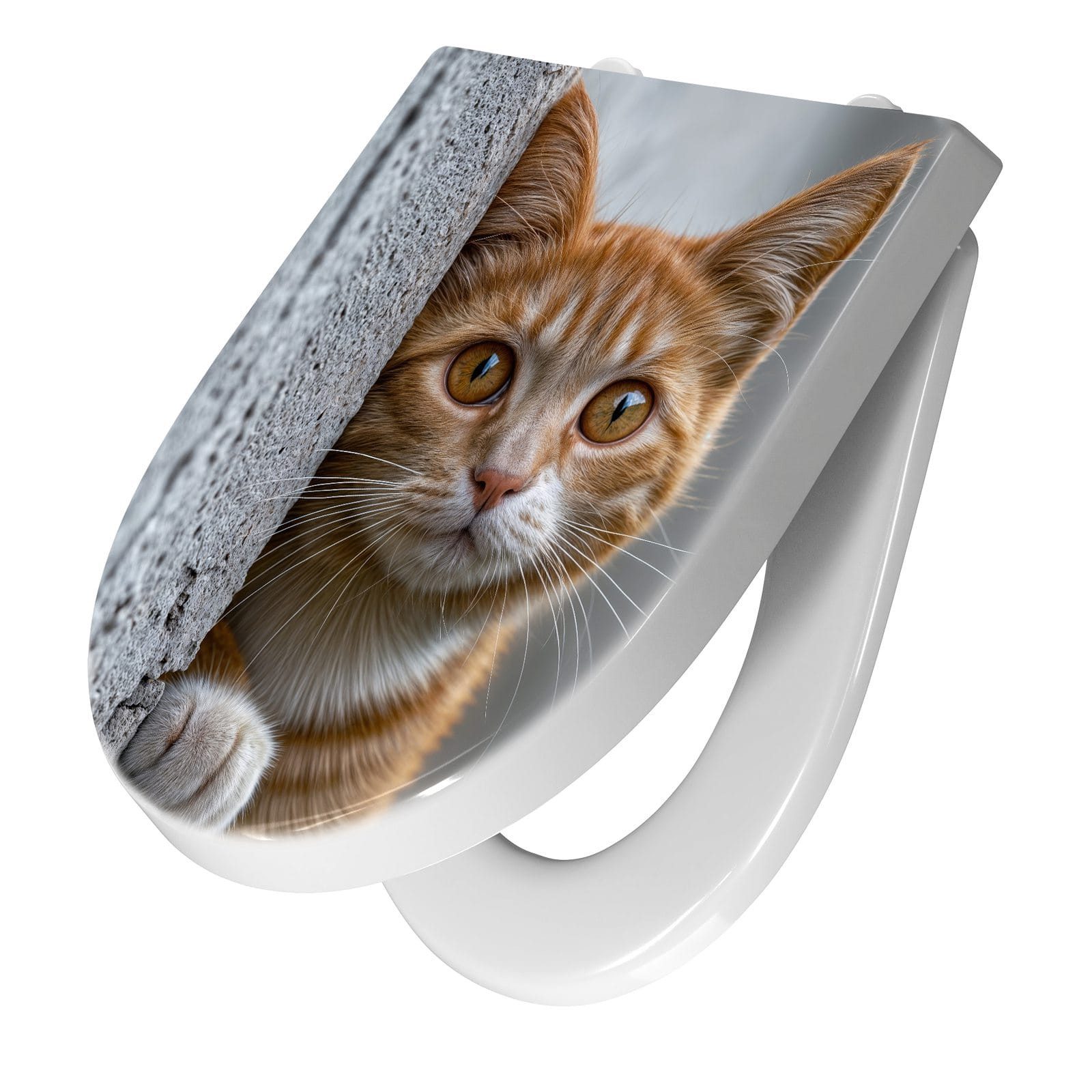 Primedeco WC-Sitz mit Absenkautomatik Motiv Neugierige Katze (1-St), Absenkautomatik, Soft-Close