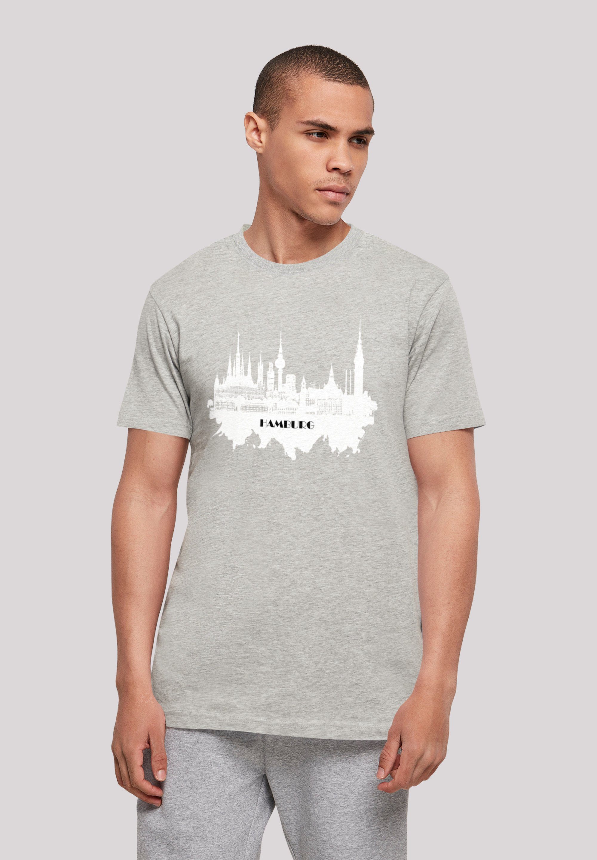 T-Shirt F4NT4STIC Cities skyline Hals und Hamburg Rippbündchen - Print, am Collection Saum Doppelnähte am