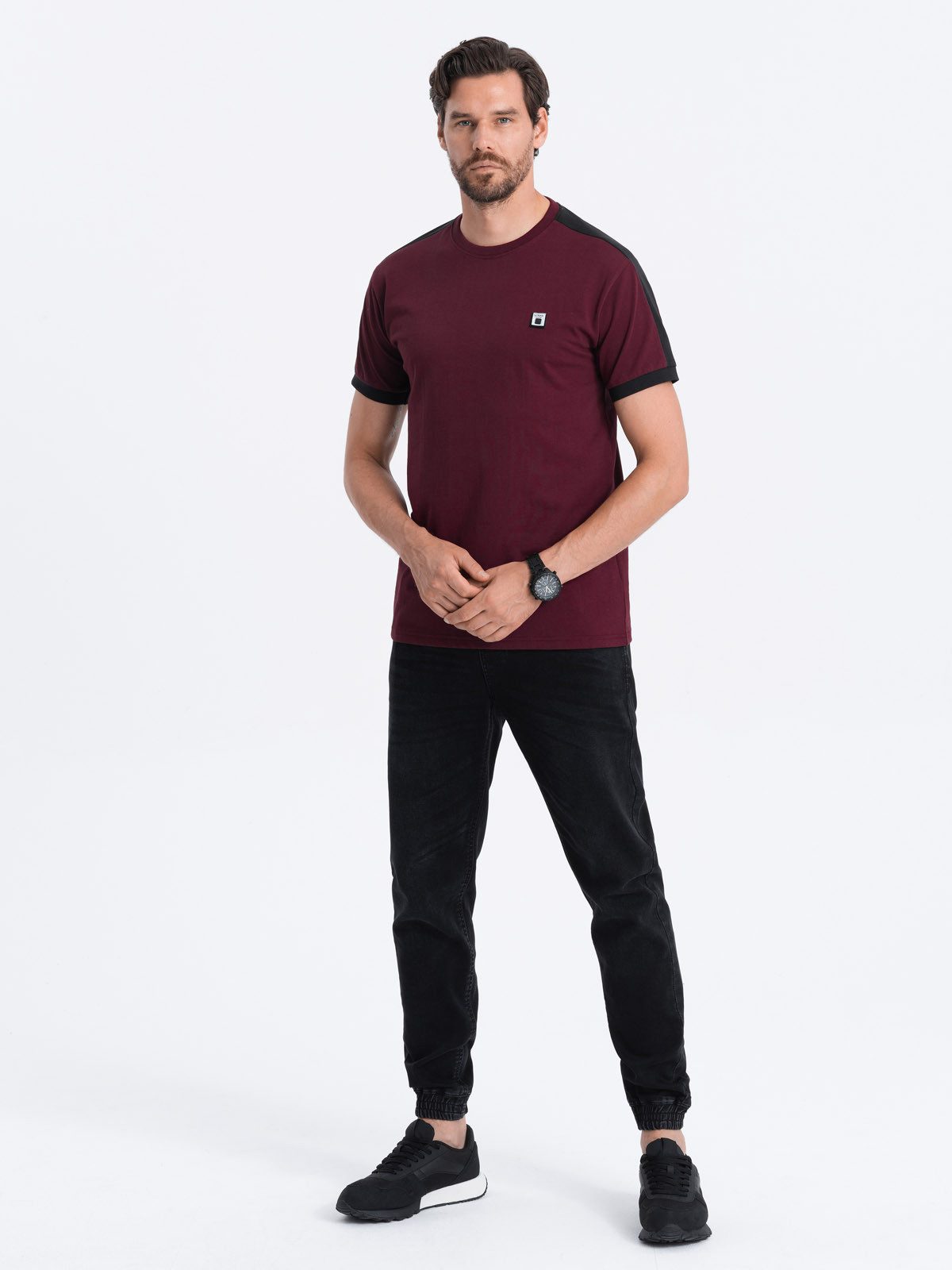 OMBRE T-Shirt Herren-T-Shirt aus Baumwolle mit kontrastierenden Einsätzen