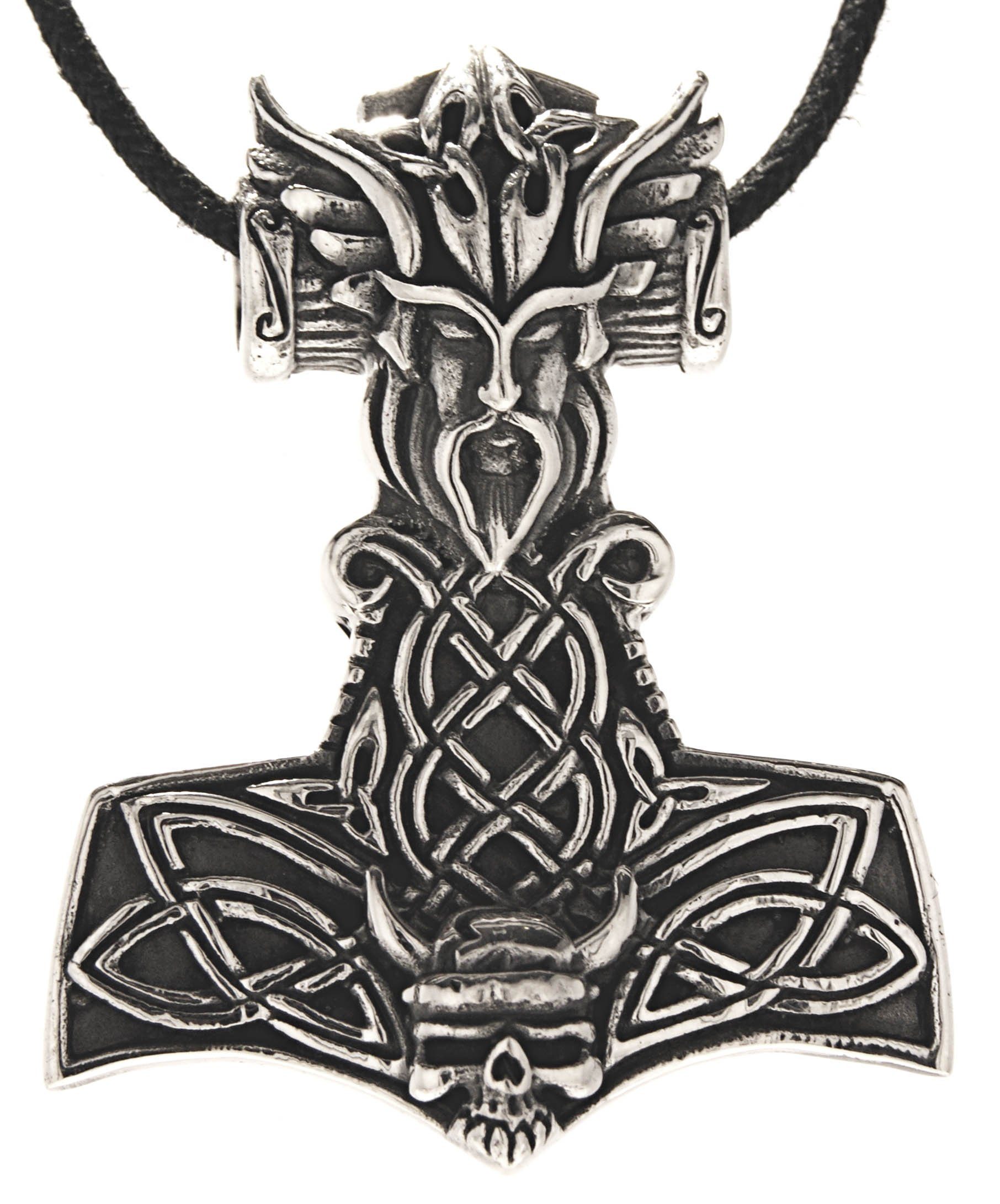 Thorshammer 925 Kiss Silber Schädel Helm Leather Wikinger of Odin Anhänger Kettenanhänger