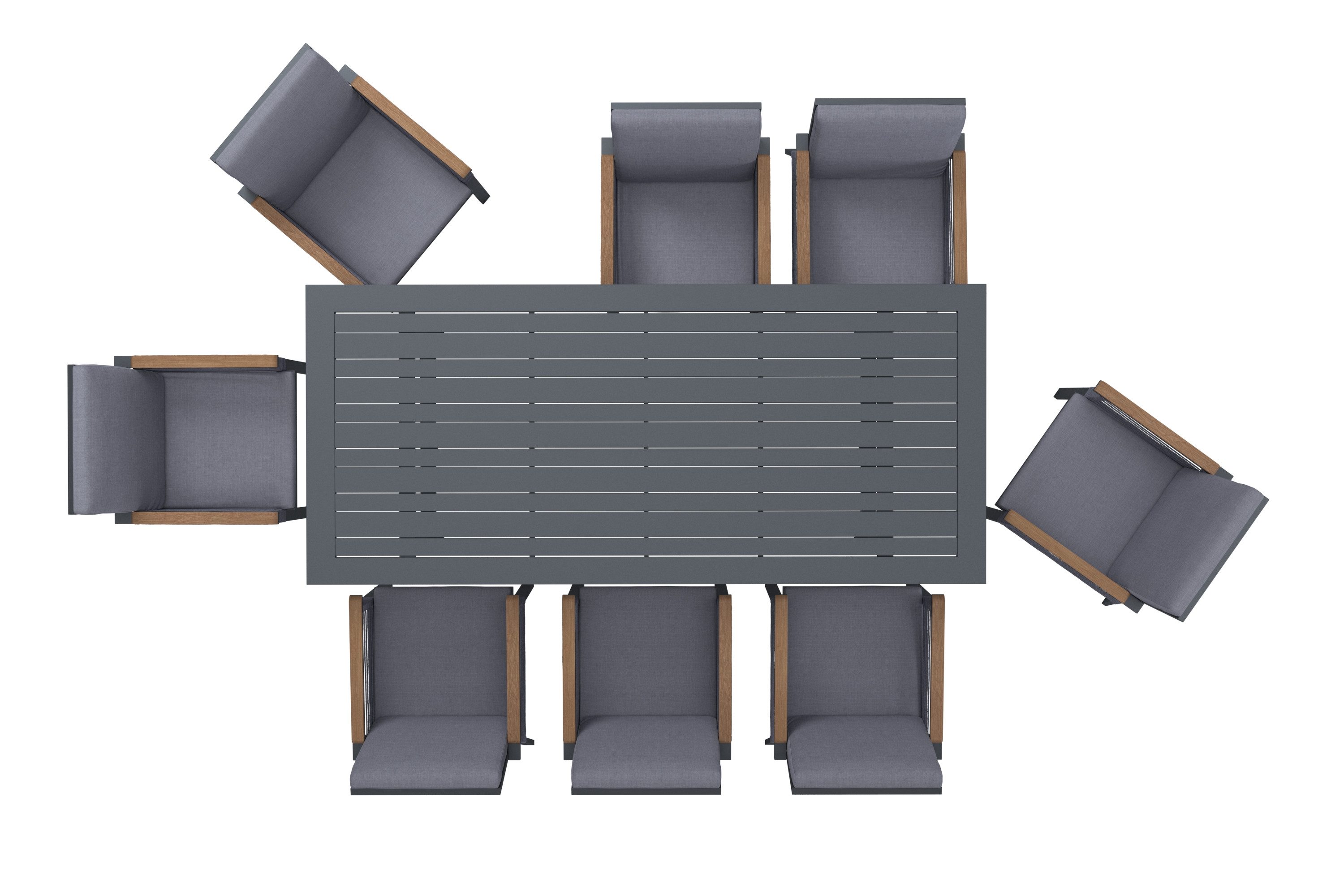 KONIFERA Garten-Essgruppe Diningset »Edessa«, (Set, 25-tlg., 8 Sessel, Tisch 97x220x74cm, inkl. Auflagen), Armlehne mit Seilgeflecht und Nonwood-Latten – Bild 5 von 5