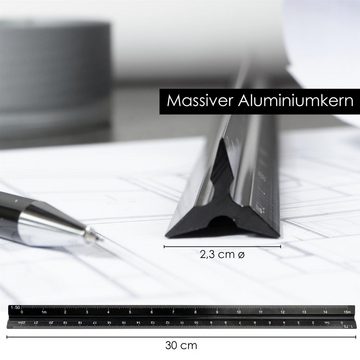 OfficeTree Lineal 30 cm Aluminium Dreikant-Lineal, Inkl. Druckbleistift Dreikantmaßstab aus Aluminium für Ingenieure Architekten und Studierende