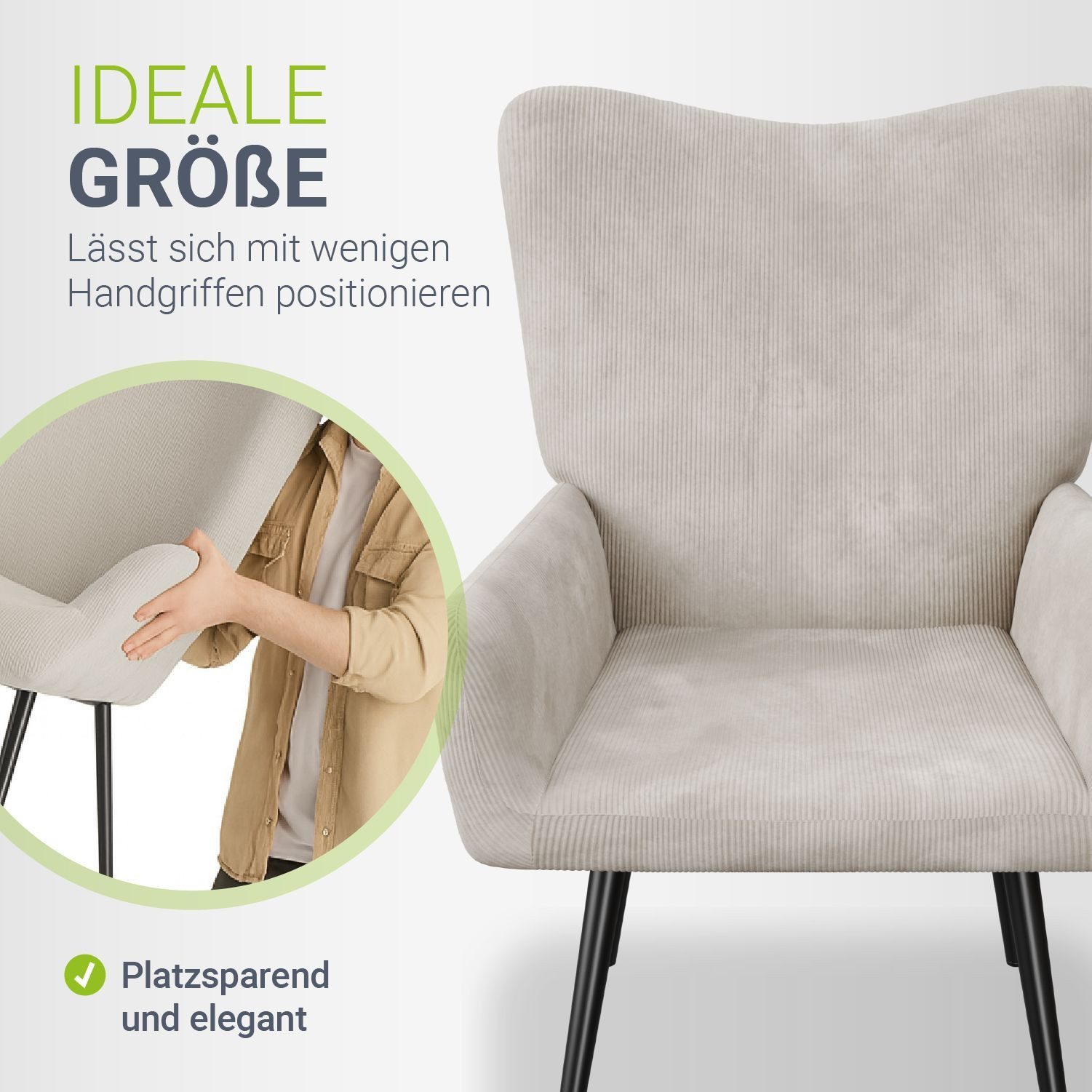 Juskys Ohrensessel Odense, Optionaler Hocker, große Rückenlehne, weicher Stoff, Stahlgestell