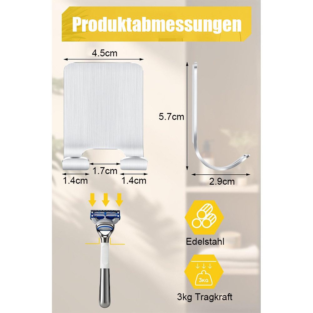 TUWENA Handtuchhaken 4 Stück Rasierer Halterung Dusche Haken, Edelstahl Rasierer Halter, Edelstahl Rasierer Hänger ohne Bohren, für Tür Wand Badezimmer, Küche – Bild 2 von 5