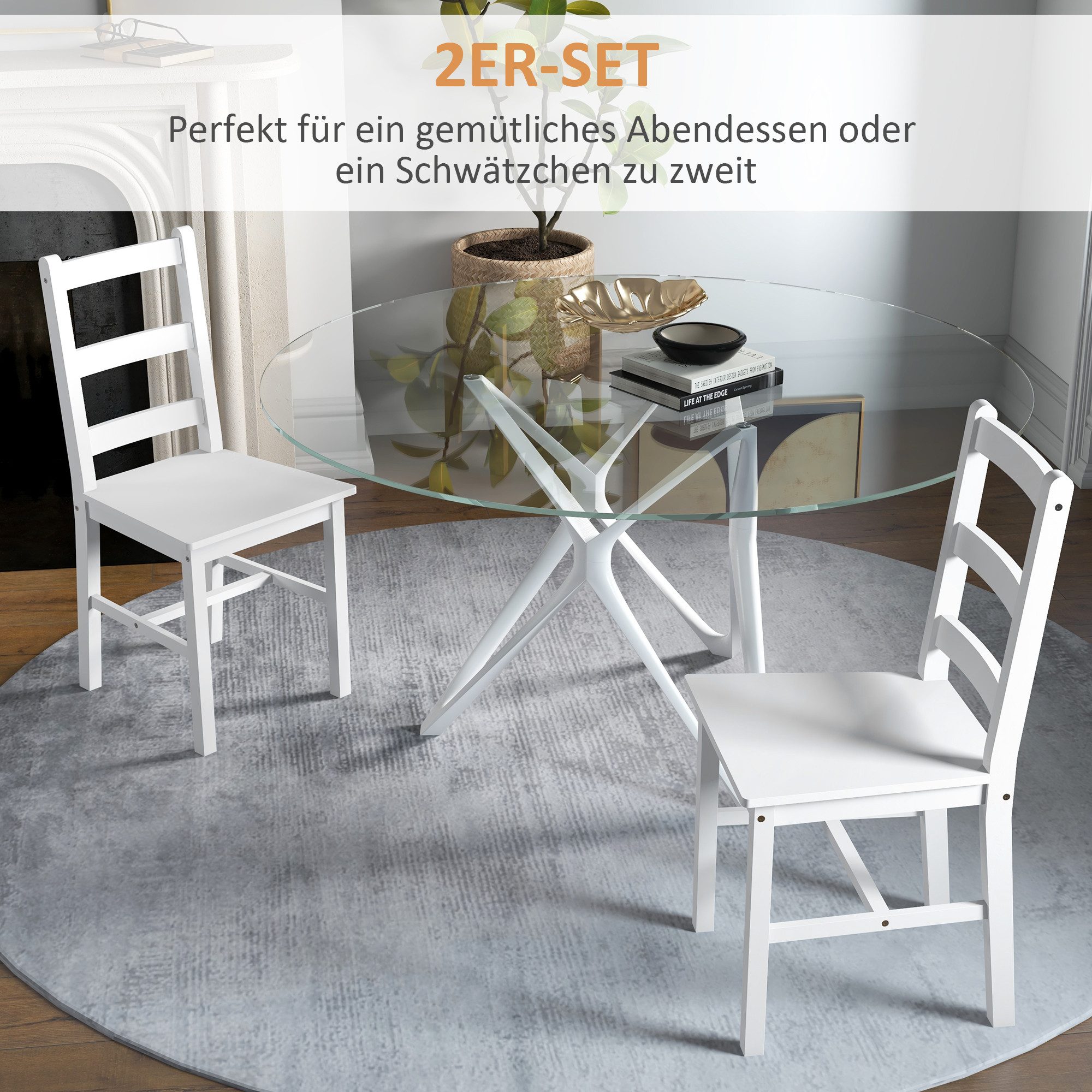 furnicato Esszimmerstuhl Esszimmerstühle 2er Set Holz 41,5x46x90 cm Weiß (1 St)