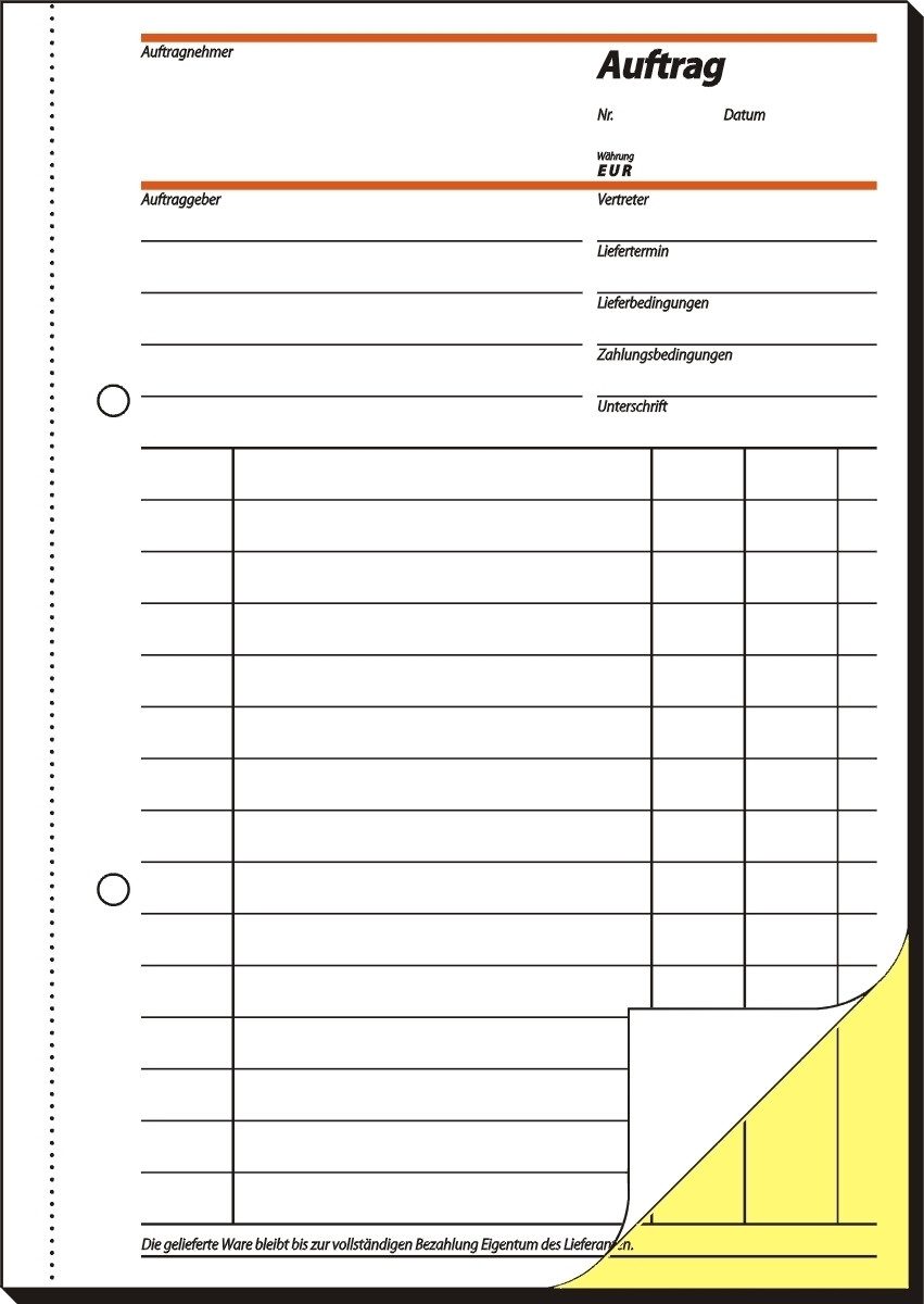Formularblock Formularbuch Auftrag A5 2x40 Blatt selbstdurchschreibend