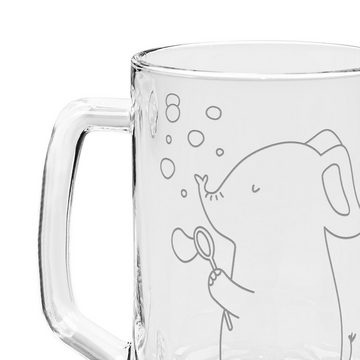 Mr. & Mrs. Panda Bierkrug Elefant Seifenblasen - Transparent - Geschenk, Gute Laune, Tiermotive, Premium Glas, Spezial Botschaft