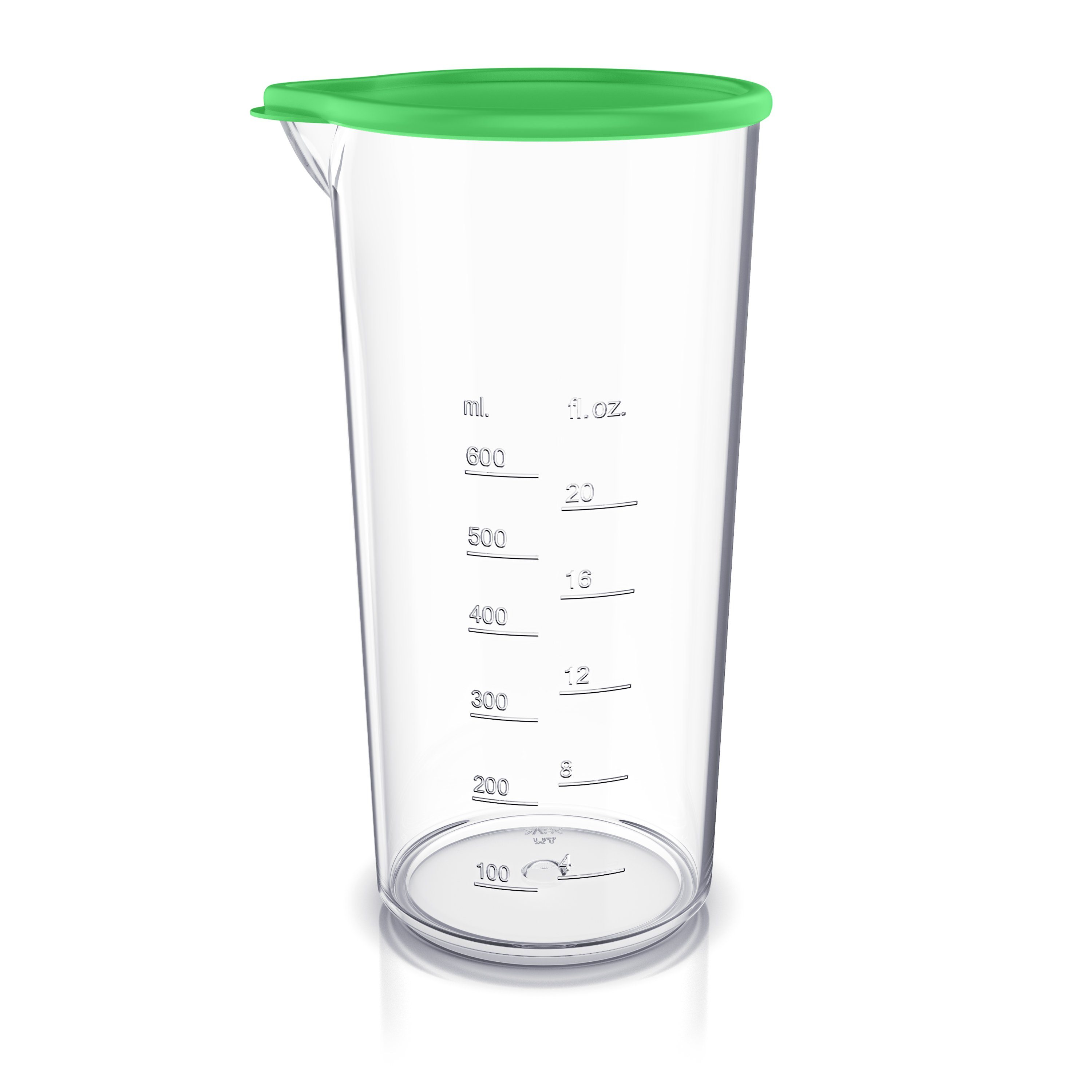 Arendo Messbecher mit Deckel, 600ml, 20 Unzen, Klarsichtbecher, Mixbecher aus Kunststoff, Kunststoff, (1-St), ideal für elektrische Handmixer, Stabmixer & Handrührer