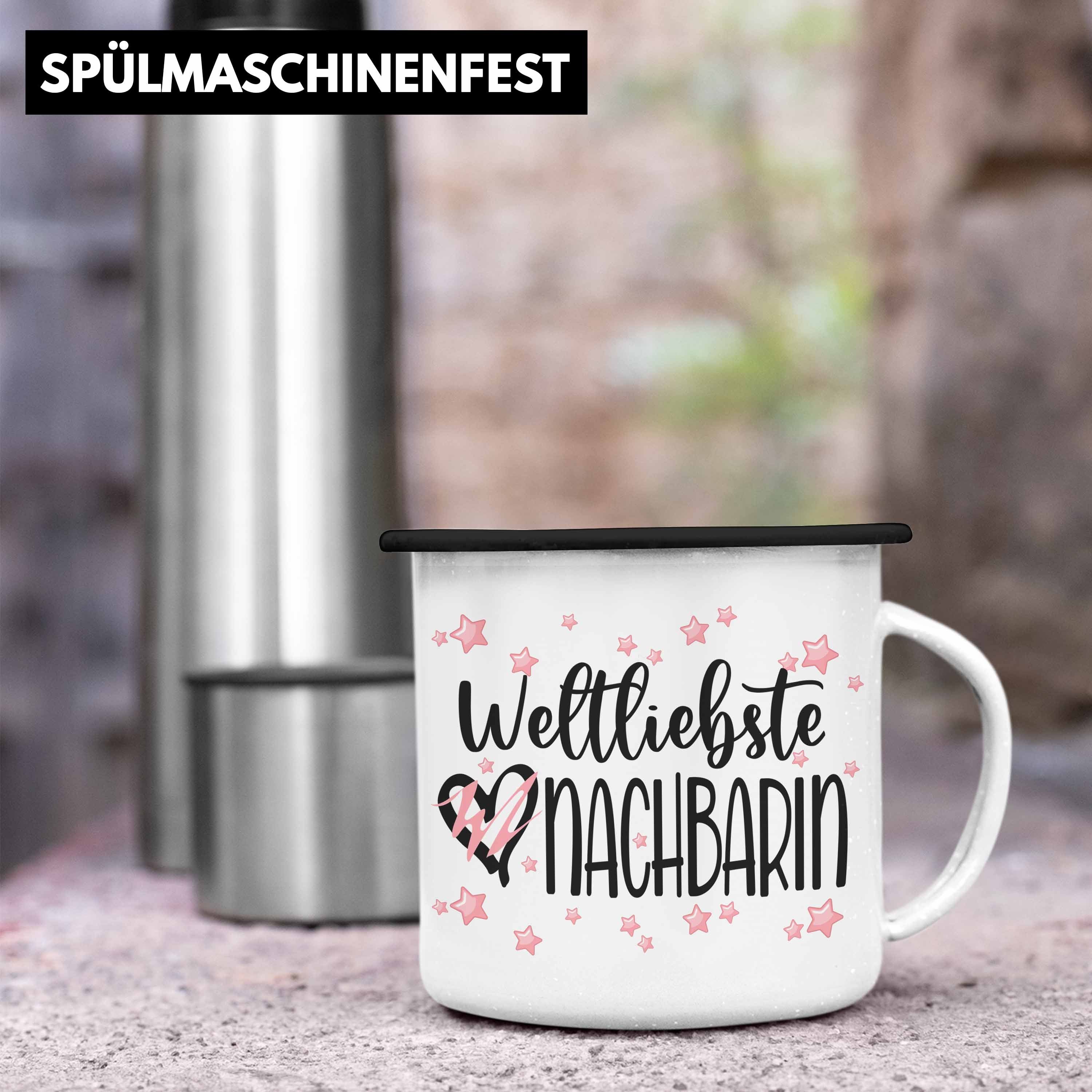 Lieblings Geschenk Abschiedsgeschenk Geschenkidee Weltliebste - Tasse Trendation Nachbarin Freundin Thermotasse Geburtstag Trendation Nachbarin Emaille Nachbarin Abschied Schwarz Beste