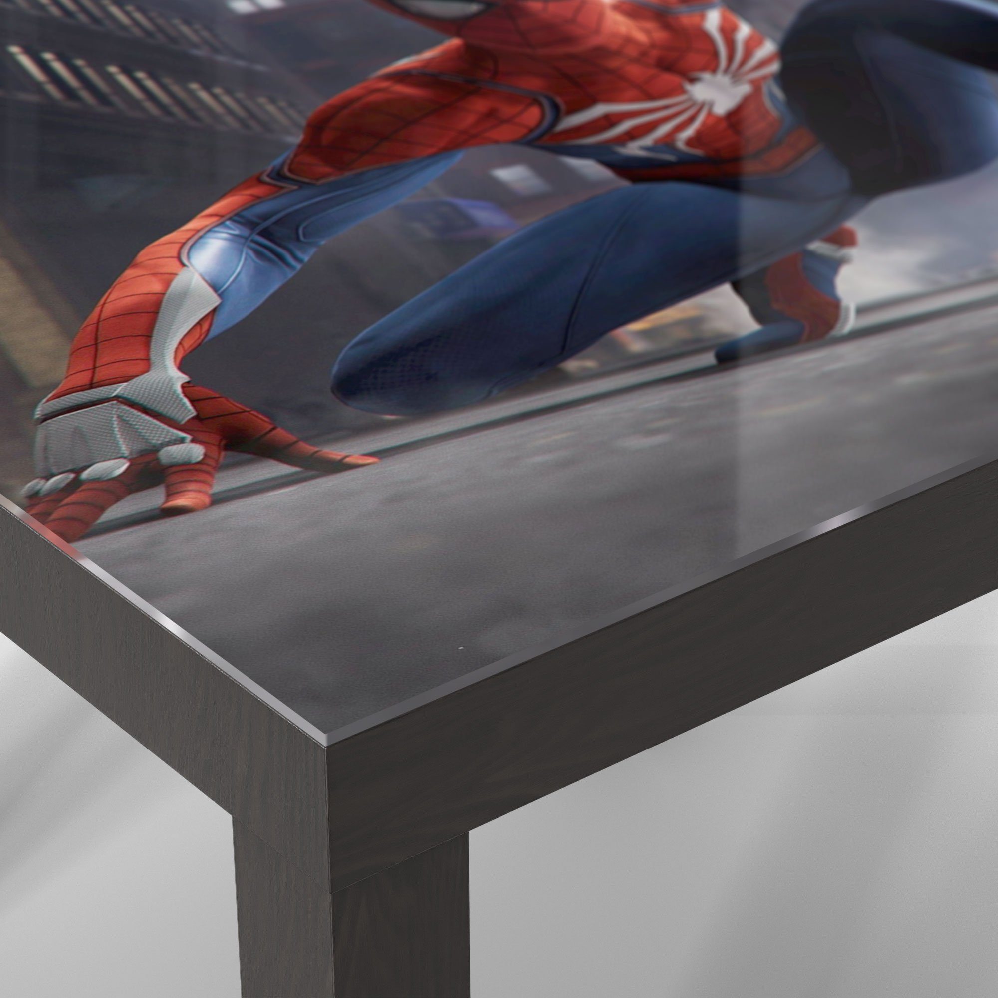 Glas Glastisch Schwarz 'Spider-Man Superheld', modern Beistelltisch Couchtisch DEQORI