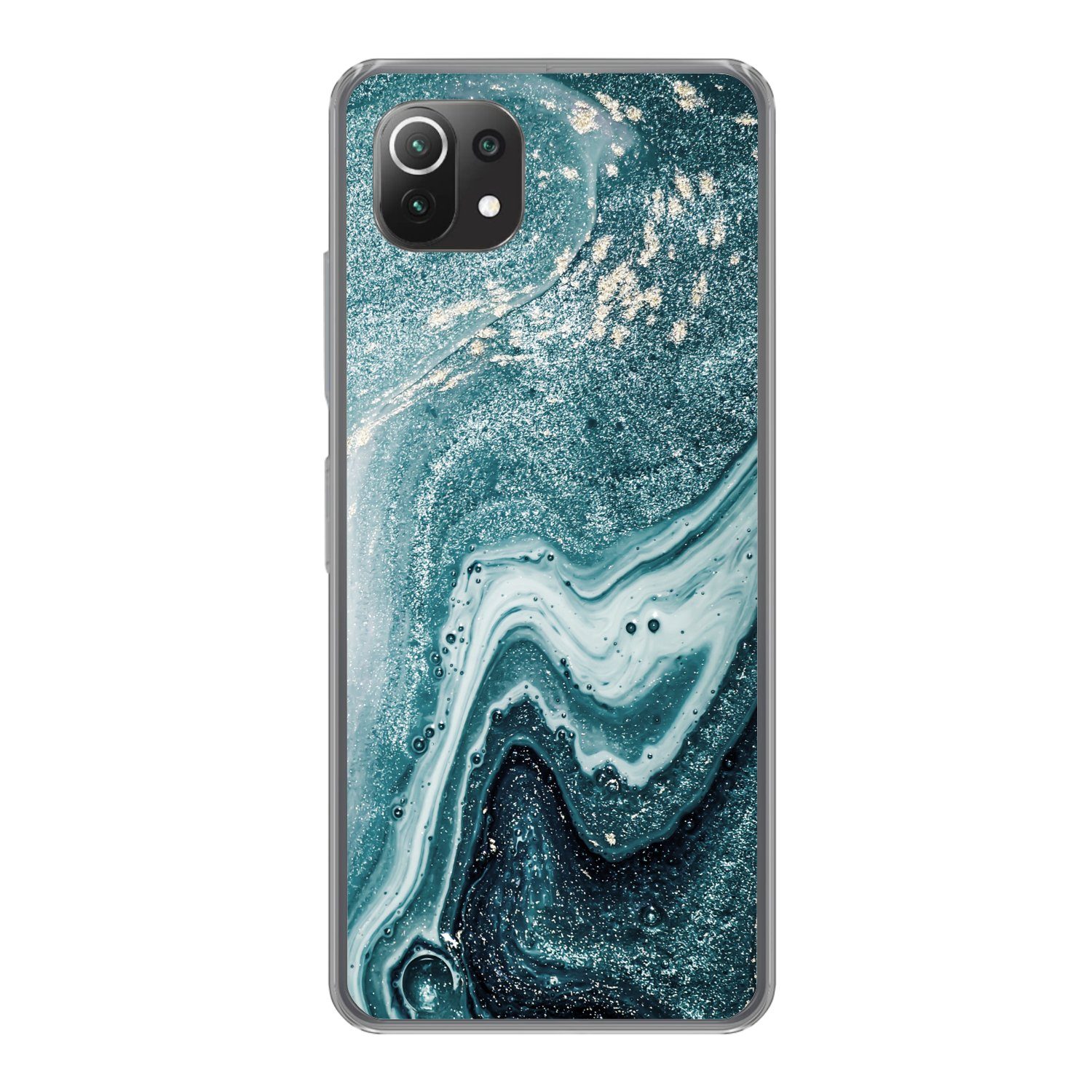 MuchoWow Handyhülle für Xiaomi Mi 11 Lite Edelsteine - Blau - Natur - Marmor - Abstrakt, Phone Case, Silikon, Schutzhülle Dünn