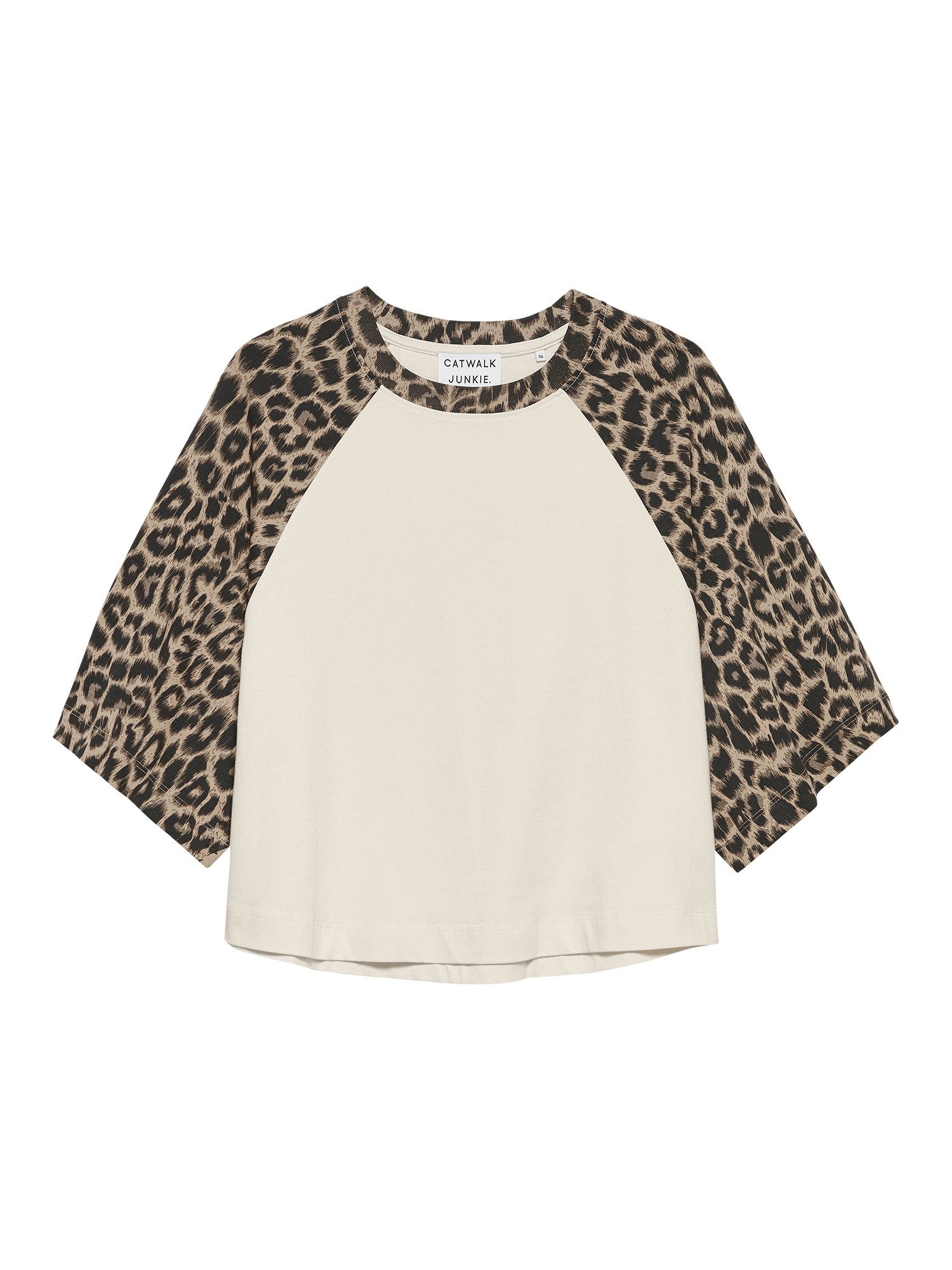 Catwalk Junkie T-Shirt Baseball leopard Tshirt - T-Shirt mit Leo-Ärmeln creme