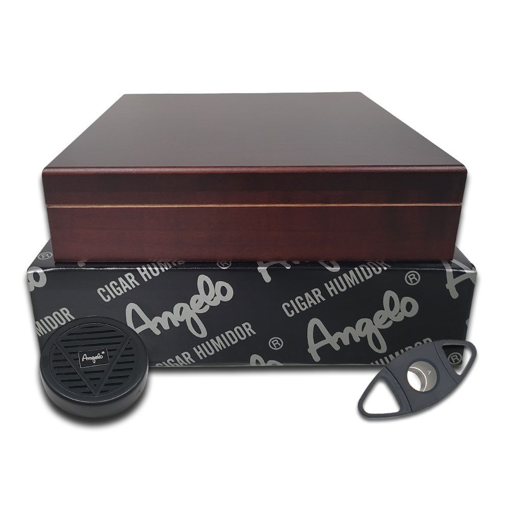 Coumo Humidor Humidor Set, Kirschholz Dekor, für 15 Zigarren, Zigarrenschneider, Acrylpolymer Befeuchter, Geschenkverpackung, Zigarrenschneider