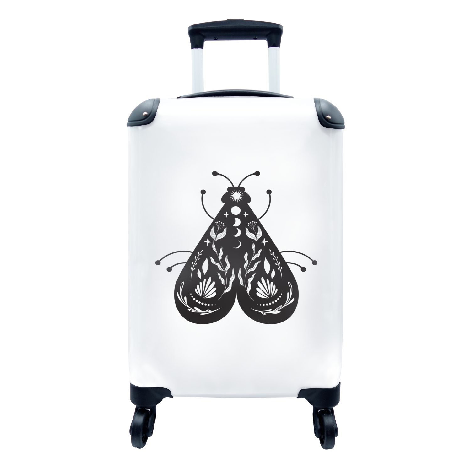MuchoWow Handgepäckkoffer Moderne Kunst mit einer Motte auf weißem Hintergrund, 4 Rollen, Reisetasche mit rollen, Handgepäck für Ferien, Trolley, Reisekoffer