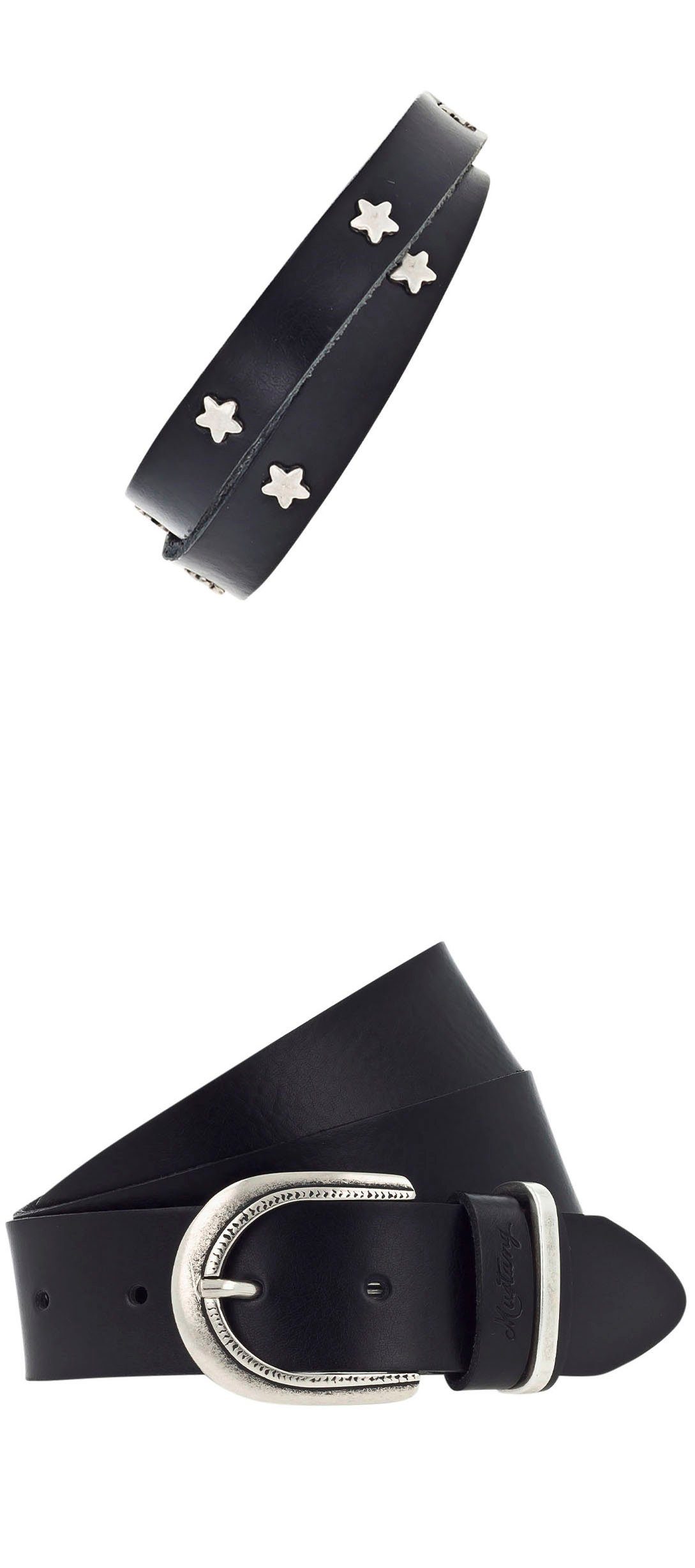 MUSTANG Ledergürtel (Set) mit Leder-Wickelarmband schwarz