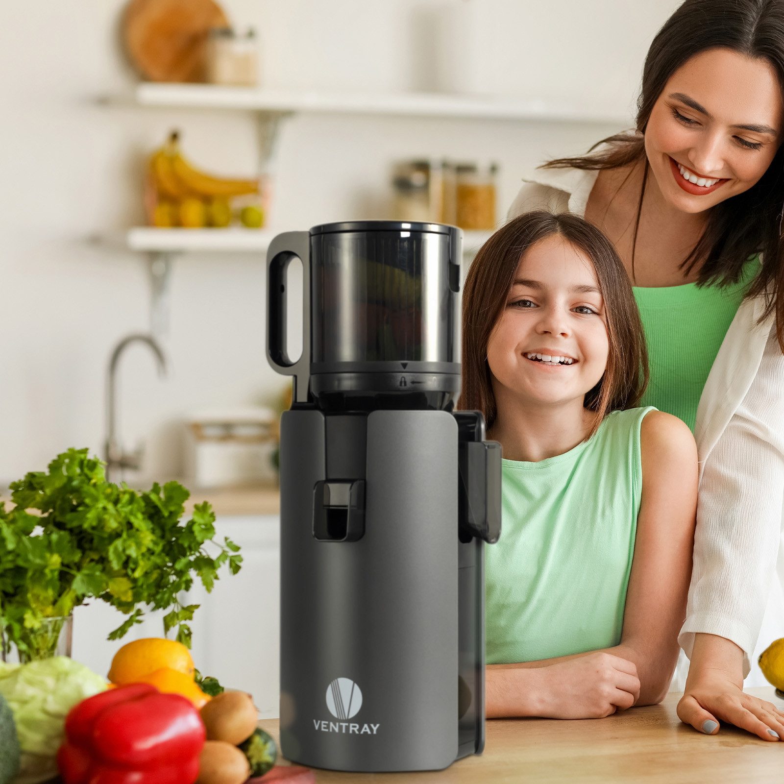 VENTRAY Slow Juicer Entsafter 120mm Große Einfüllöffnung, Für Obst und Gemüse, 250 W, Kaltpress-Technologie, Leicht Rein, doppeltes Filtersystem, BPA-frei – Bild 4 von 5