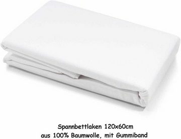 Dedstore-Baby Kinderbett mit Matratze 120x60cm Komplett Set Weiß Bär Spannbettlaken (Spar-Set, Komplett Set), inkl. Schublade, Laken, umbauteil zum Juniorbett