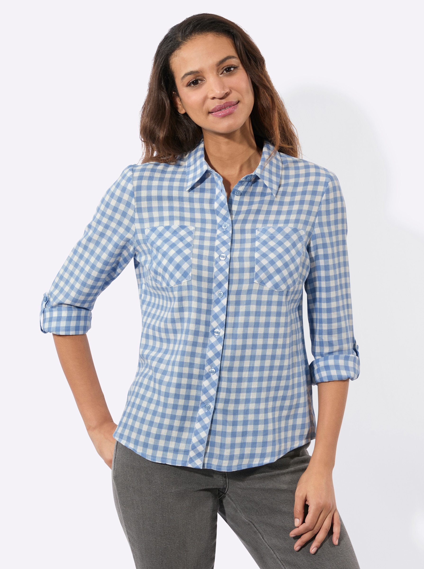 Klassische Bluse Karo-Flanellbluse Langarm