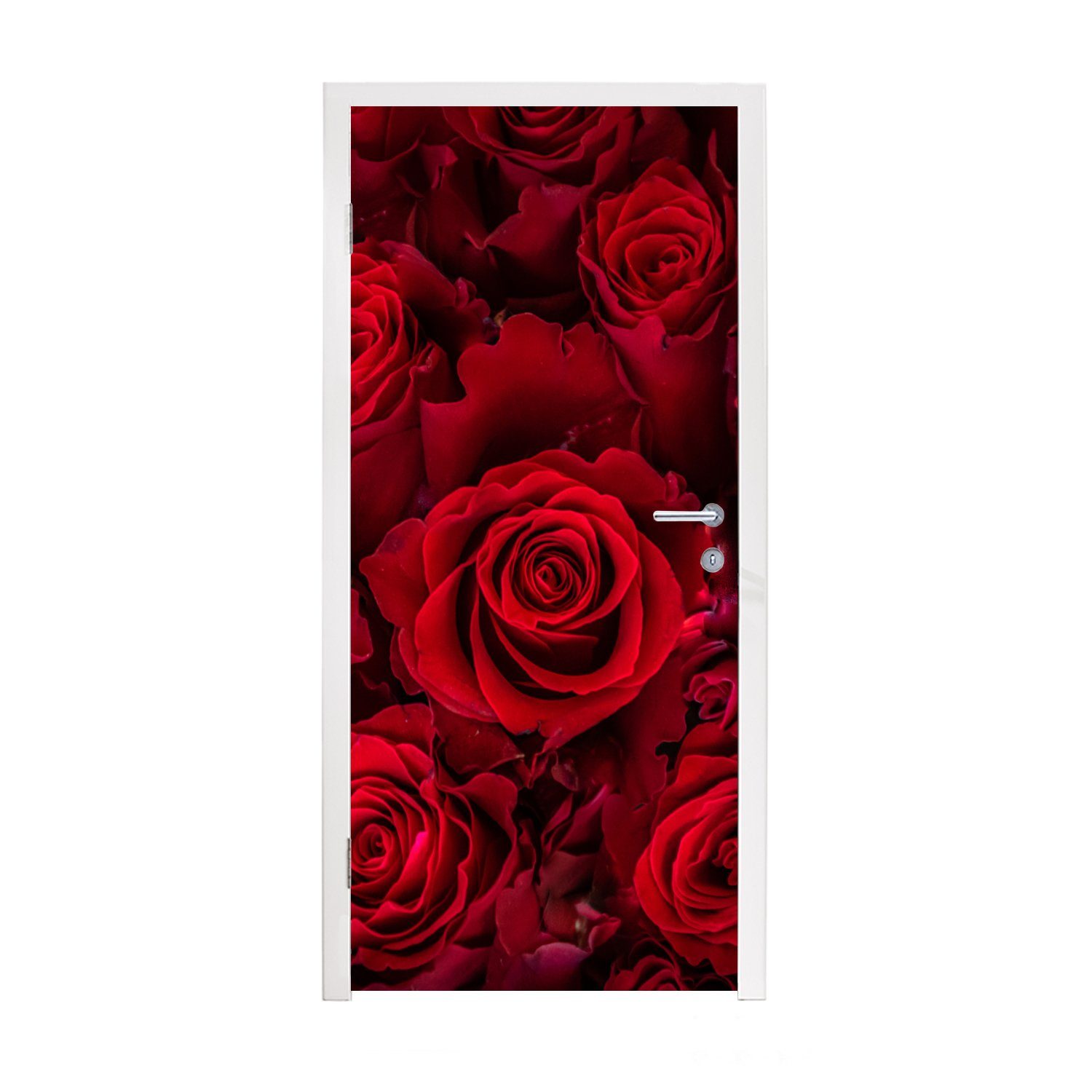 MuchoWow Türtapete Blumen - Rosen - Rot, Matt, bedruckt, (1 St), Fototapete für Tür, Türaufkleber, 75x205 cm