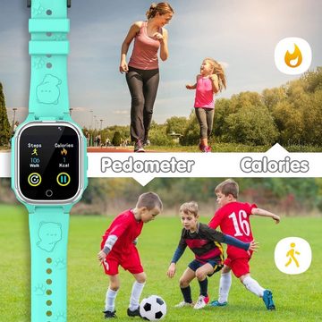 Kesasohe Smartwatch (1,54 Zoll), Kinder mit 24 Spielen 2 Kameras Video Musik Player Taschenlampe Wecker