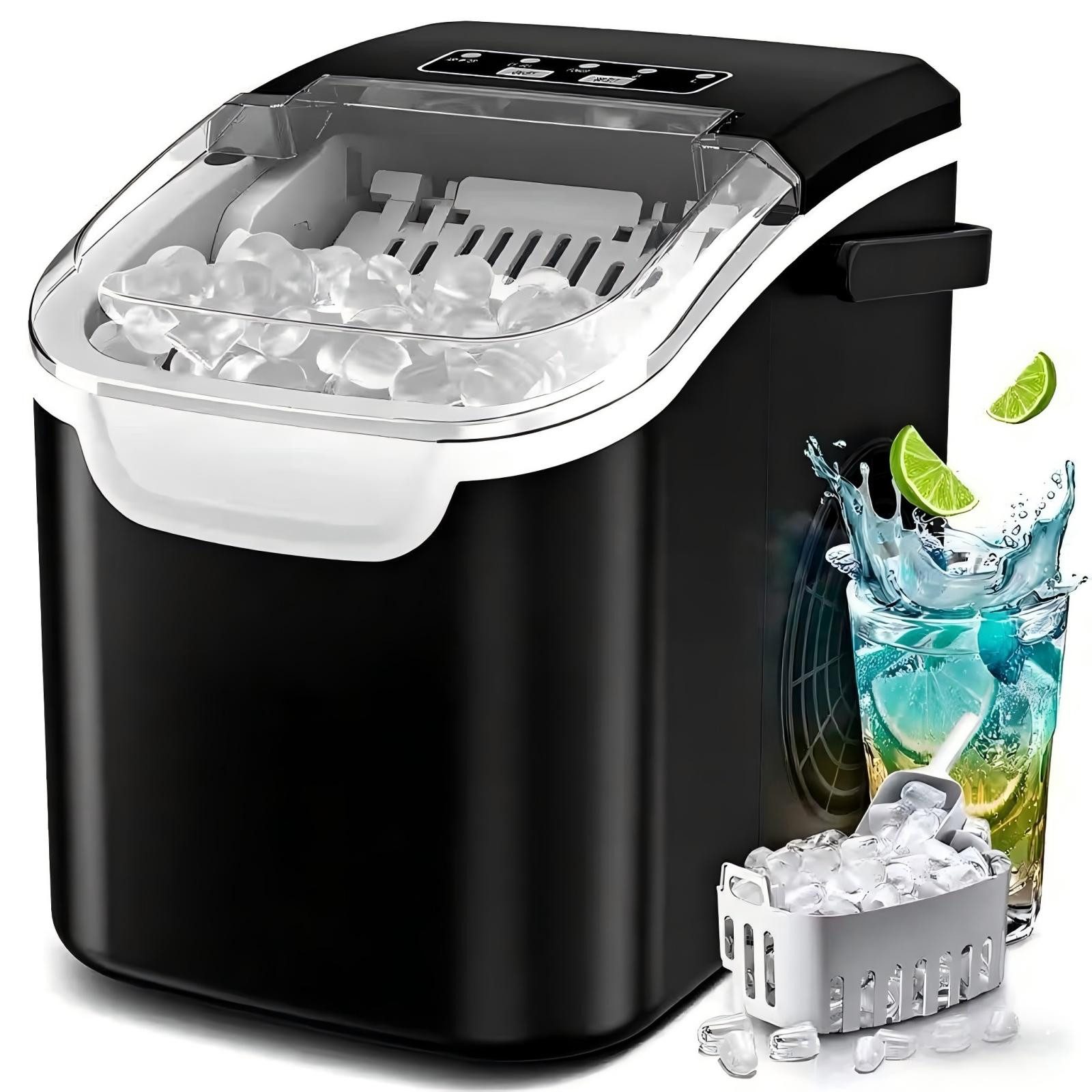 LEENON Eiswürfelmaschine Tragbarer Eiswürfelmaschine,Macht 9 Eiswürfel in 6 Minuten,12 kg/24 H, 2 Eiswürfelgrößen,Eismaschine mit automatischer Reinigung für Haus
