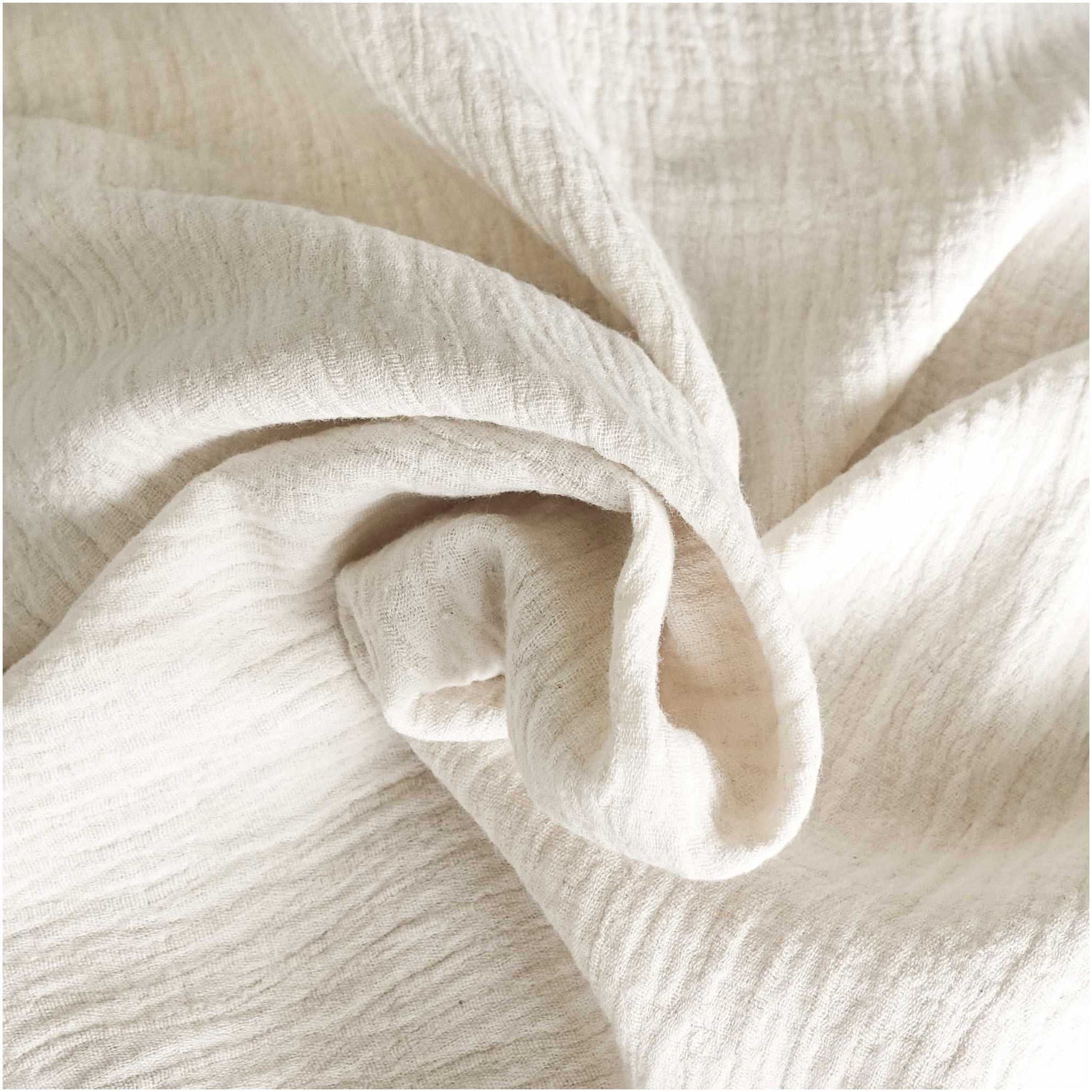 maDDma Stoff Musselin Baumwolle Leinen ab 1m x 140cm gewellt unifarben Jaquard, weiß
