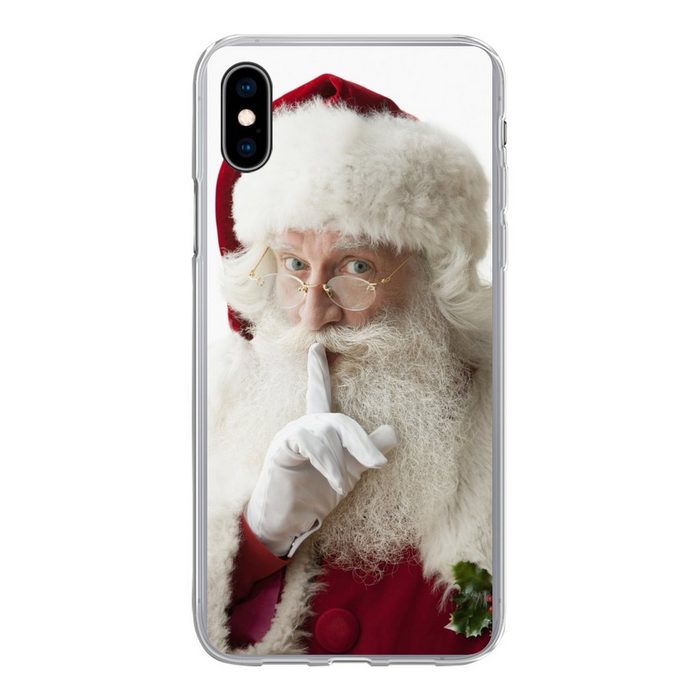 MuchoWow Handyhülle Der Weihnachtsmann mit dem Finger auf dem Mund Handyhülle Apple iPhone Xs Smartphone-Bumper Print Handy