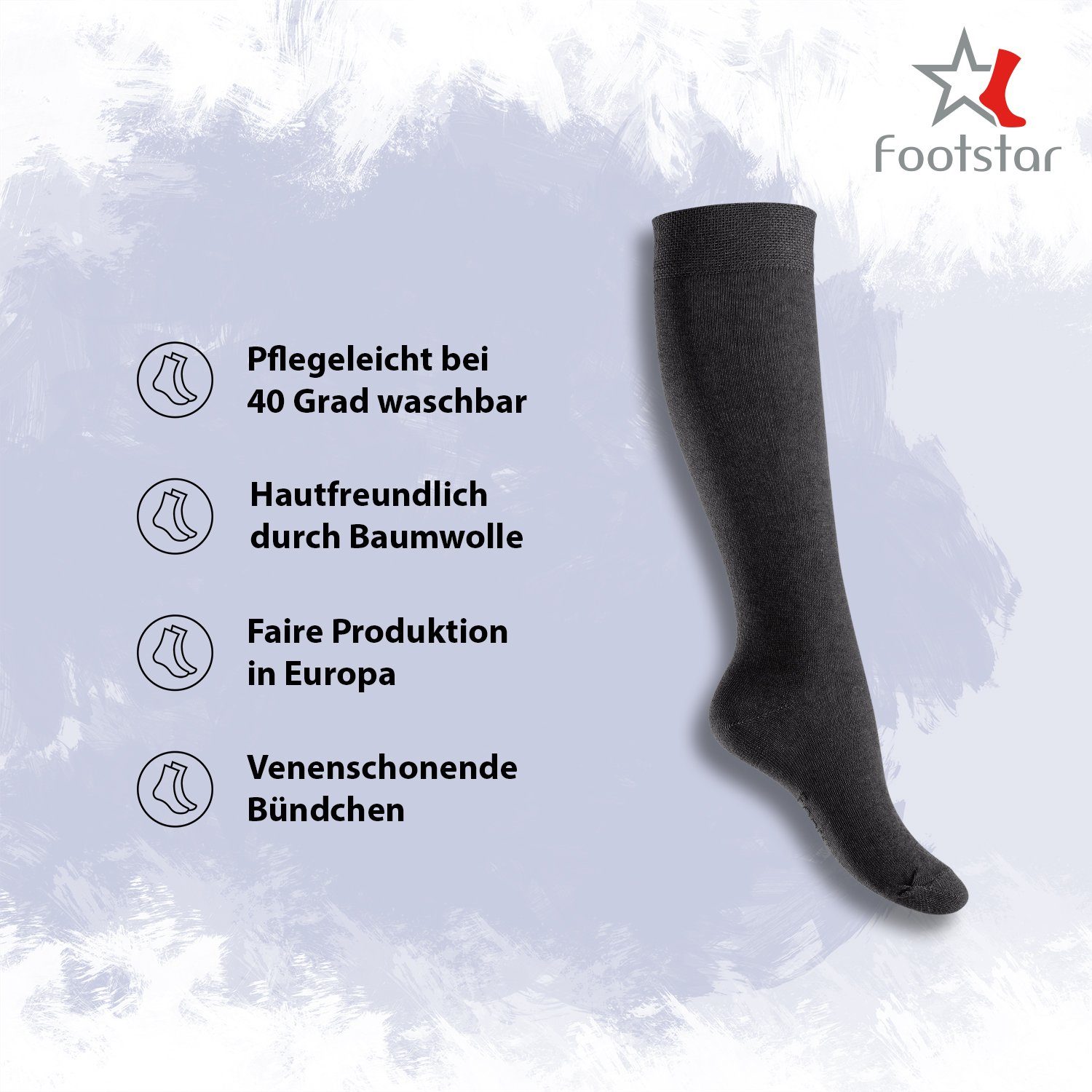 Footstar Langsocken EVERYDAY! 5 PAAR Damen & Herren Kniestrümpfe Lange Socken kniehoch